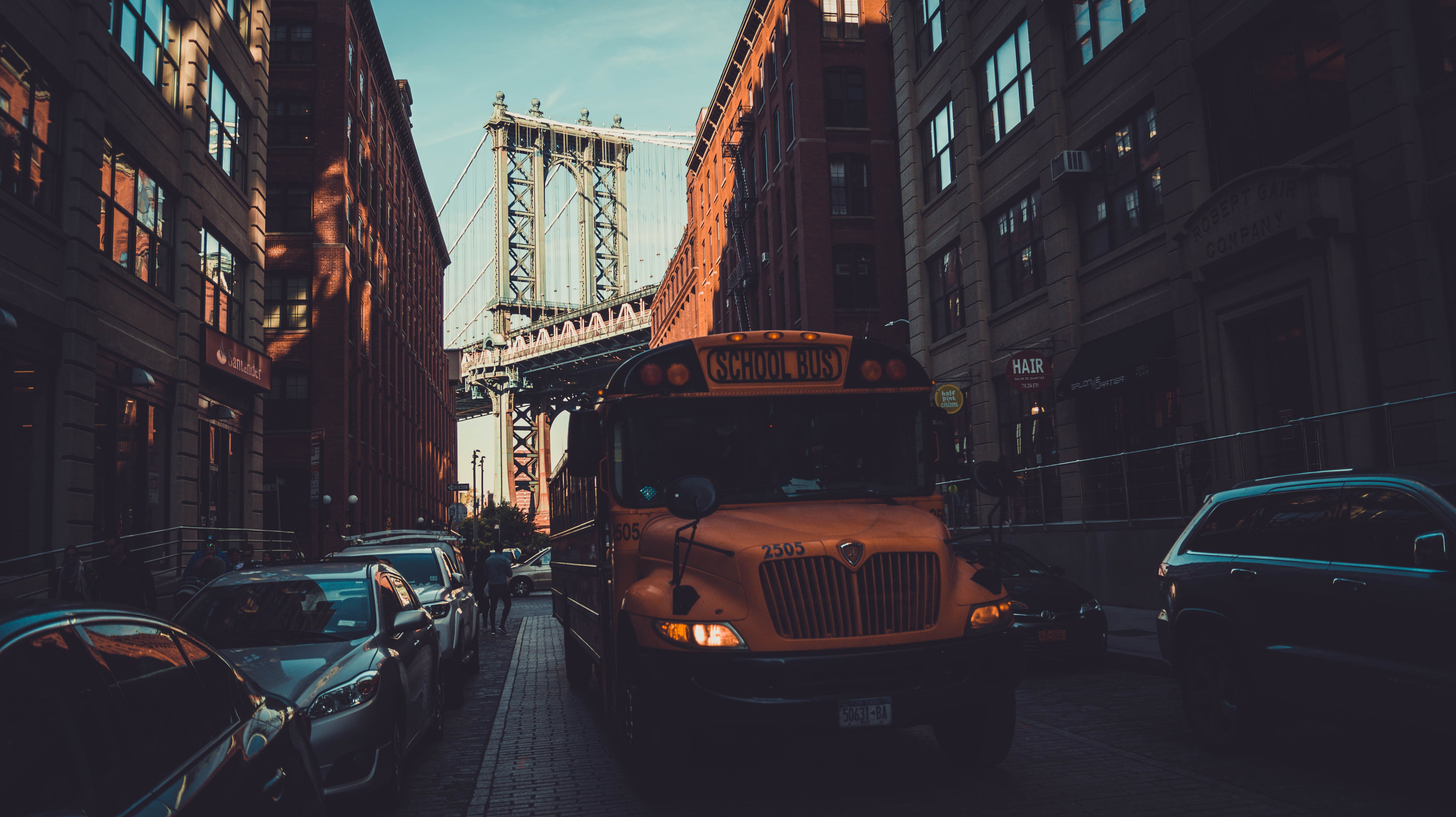 New York City Dumbo Manhattan Bridge Buses Bridge 5456x3064