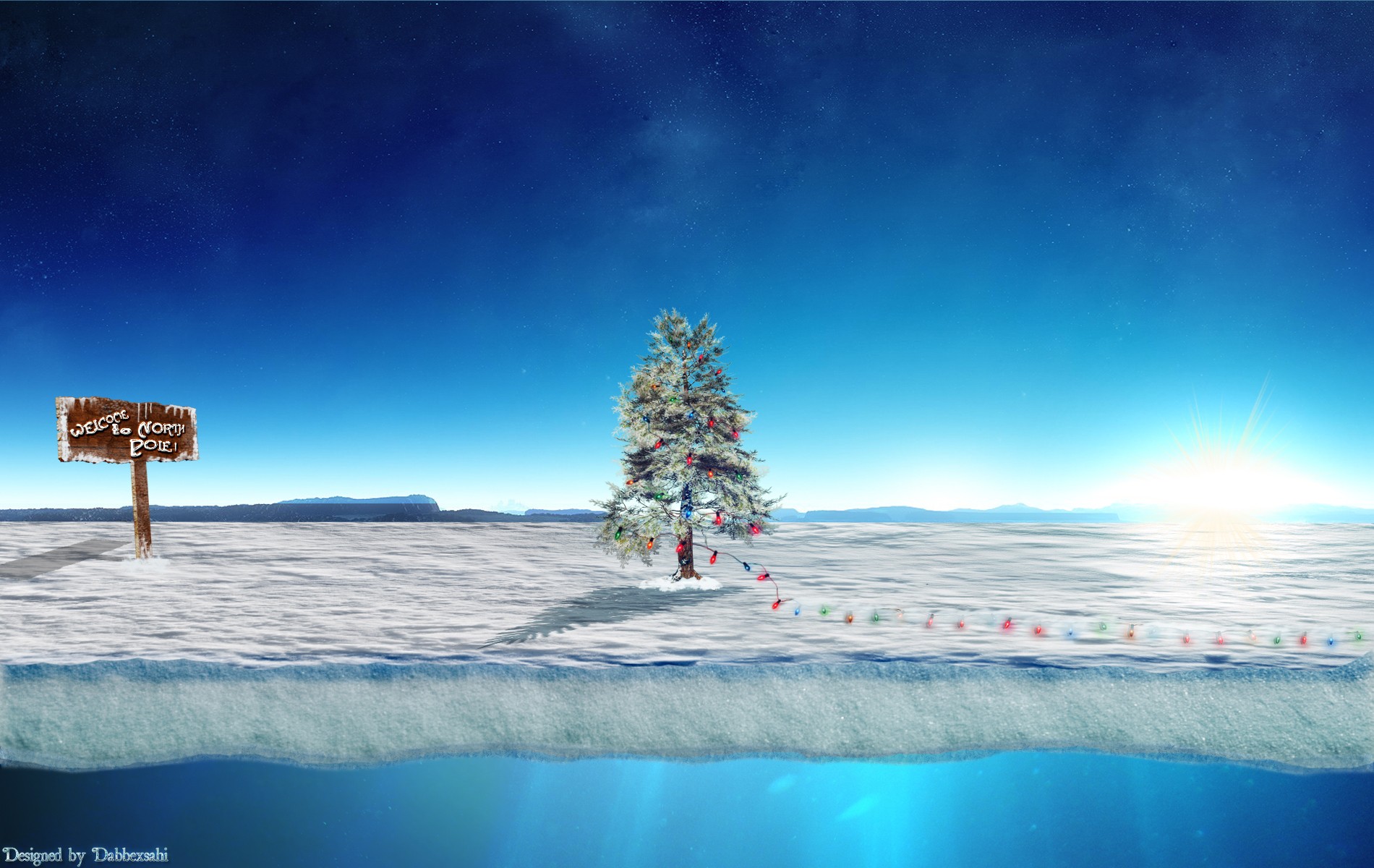 North Pole Santa Claus Christmas Christmas Tree Cyan Ice Snow Blue 1900x1200
