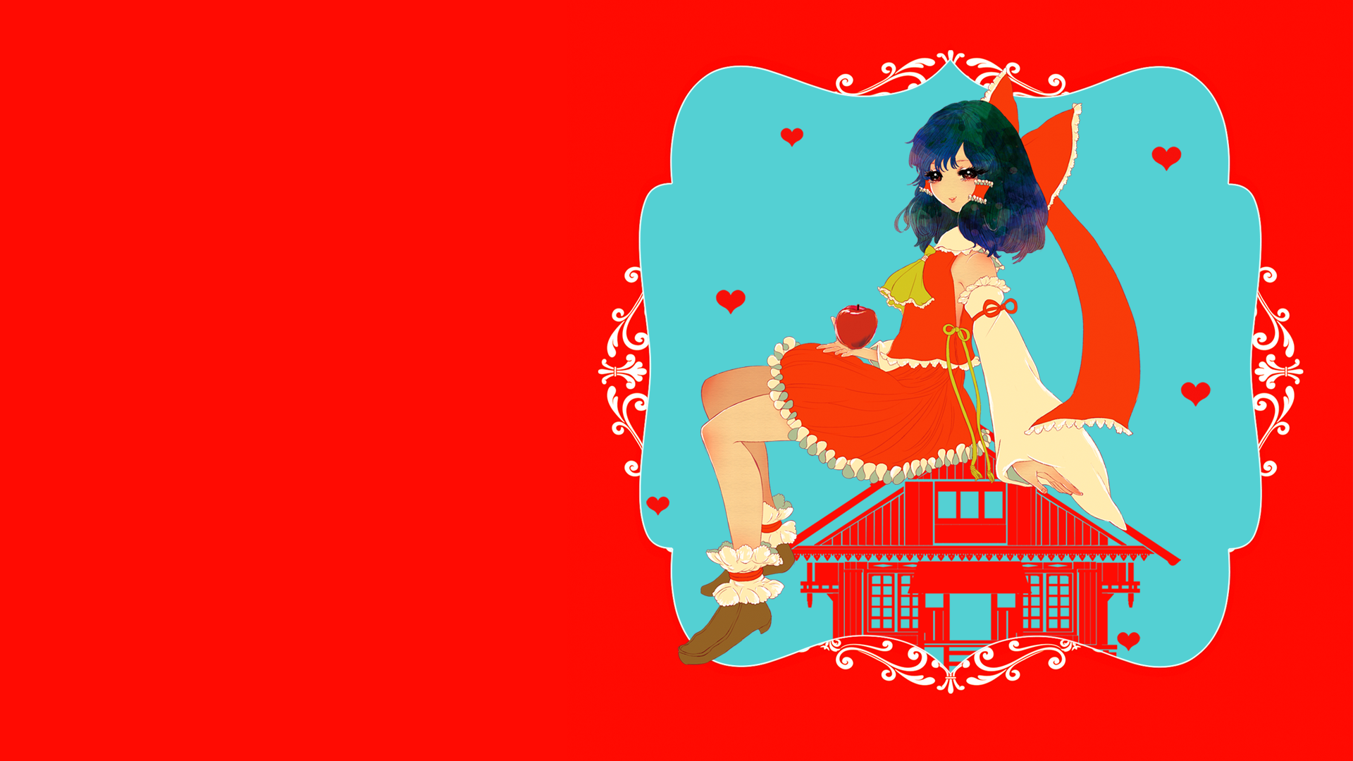 Anime Girls Touhou Hakurei Reimu Red Simple Background Video Games Red Background Long Hair Bangs Ri 1920x1080