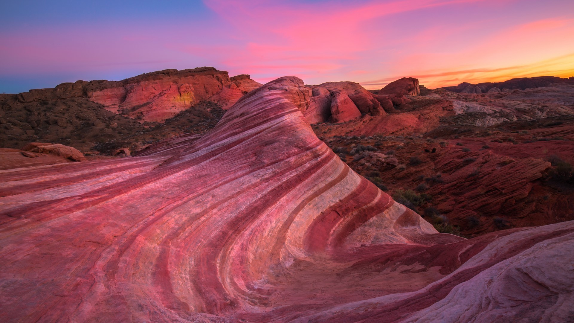 Nature Landscape Pink Canyon Rocks Clouds Sunset Nevada USA 1920x1080