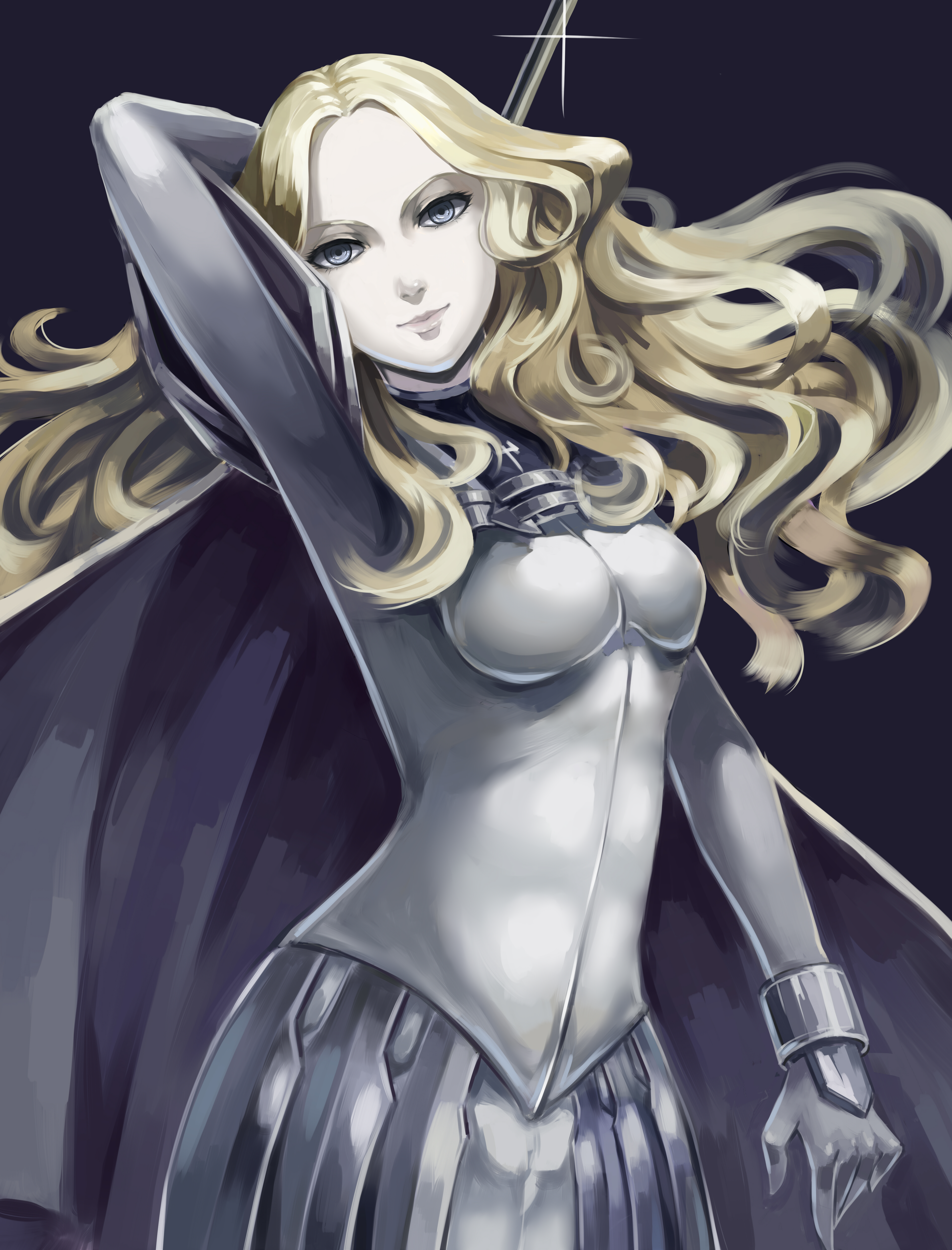 Claymore Anime Anime Girls Armor Long Hair Blond Hair 2D Looking At Viewer Vertical Simple Backgroun 3779x4960