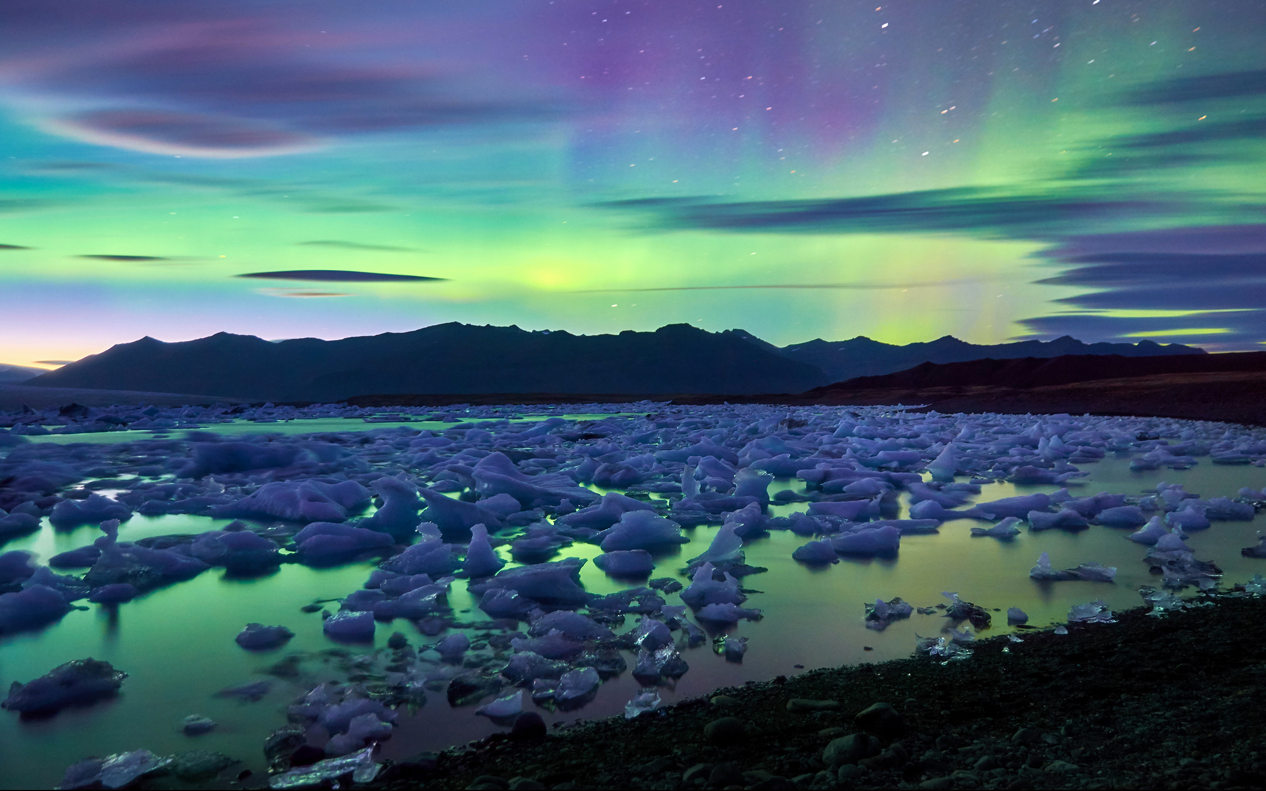 Earth Aurora Borealis Light Iceland Glacier Ice Wallpaper Resolution 2560x1600 Id Wallha Com