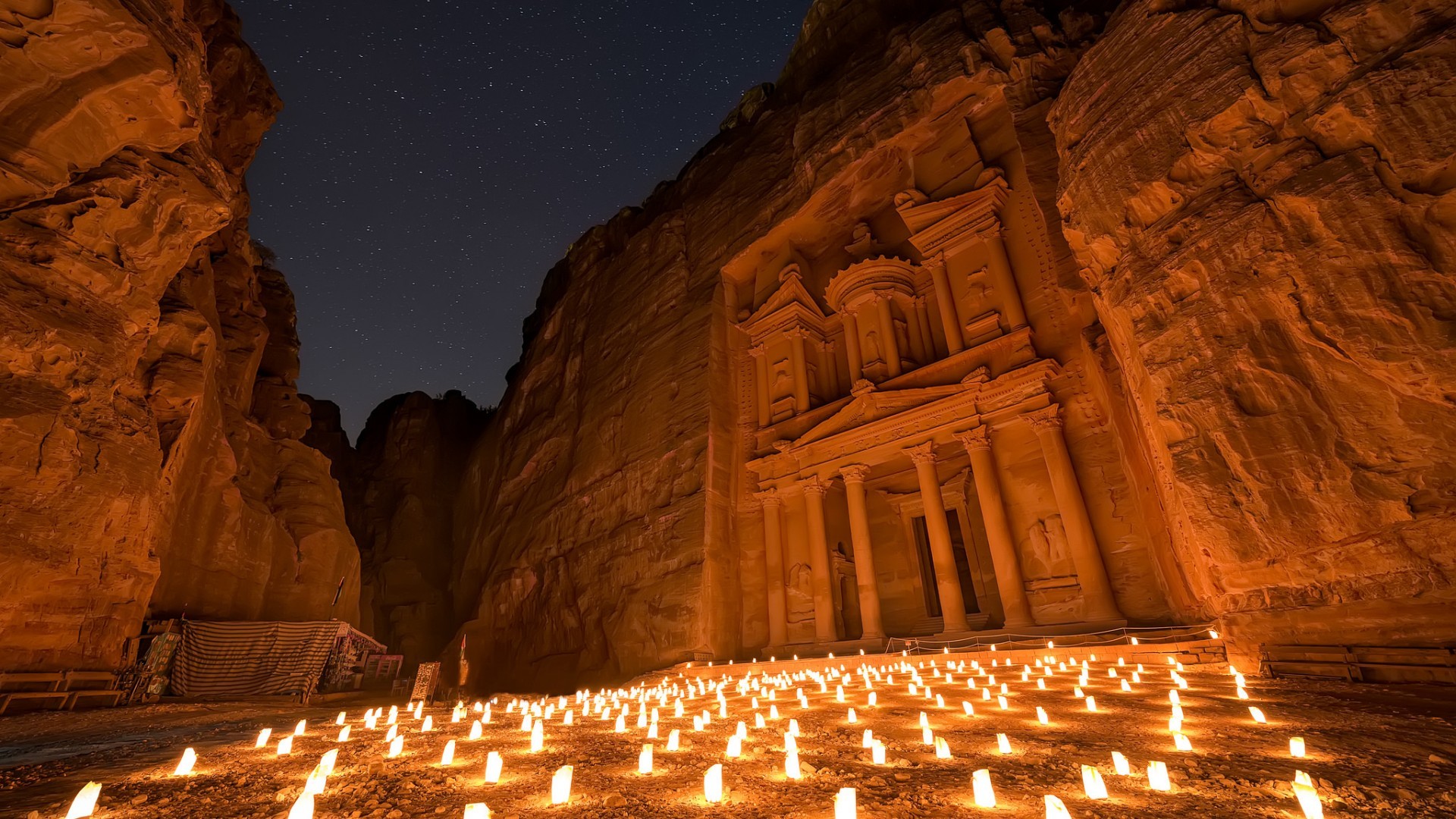 Petra Ancient Jordan Country Candles Rocks Building 1920x1080