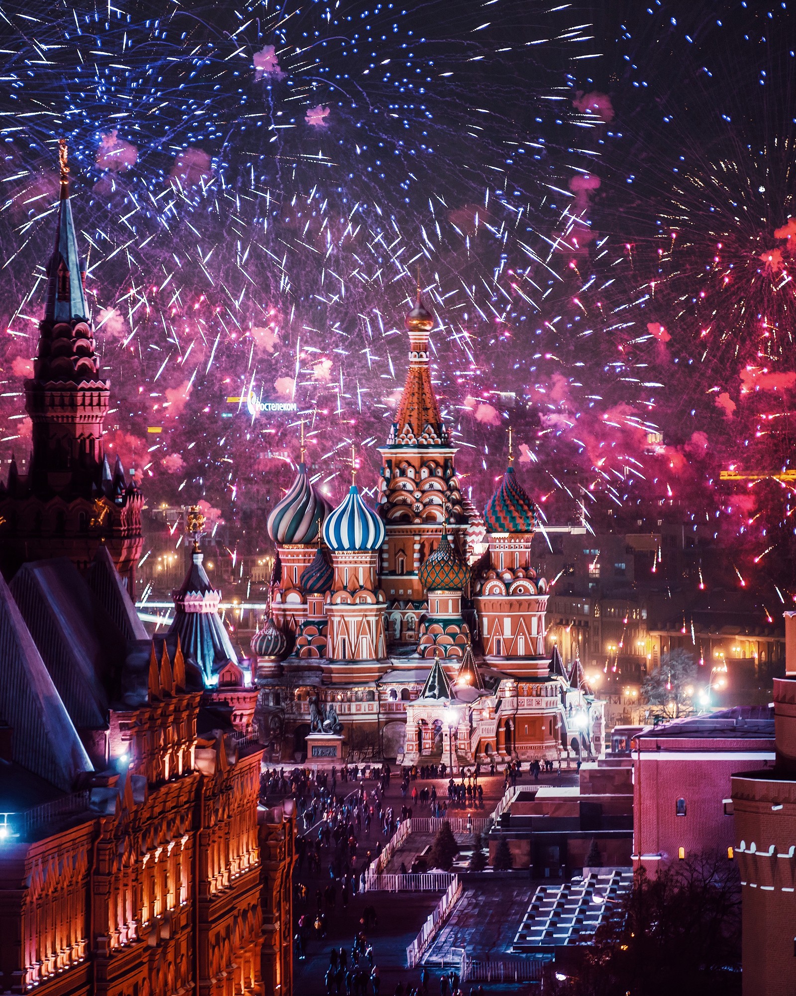 Architecture Building Cityscape City Night Moscow Fireworks Red Square Russia Saint Basils Cathedral 1600x2000