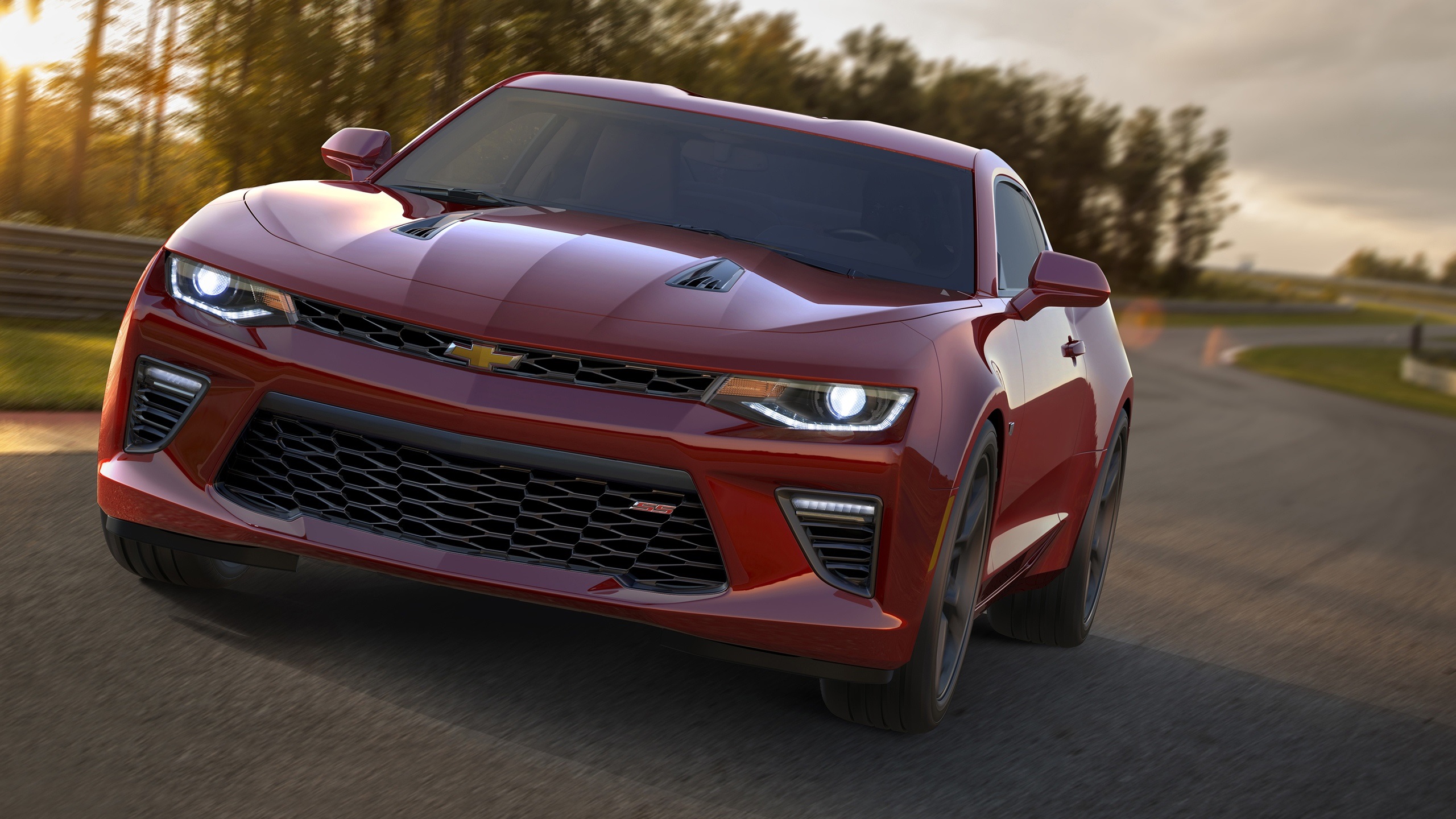 Vehicle Car Camaro Chevrolet Nature Asphalt Fence Sunlight Clouds Grass Driver Racer People Trees Ru 2560x1440