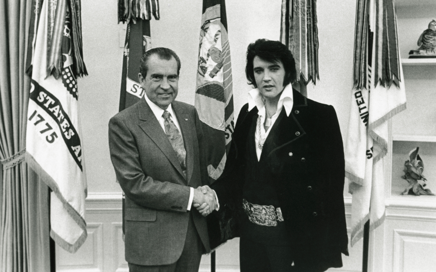 Elvis Presley Richard Nixon Presidents Singer History Monochrome 1680x1050