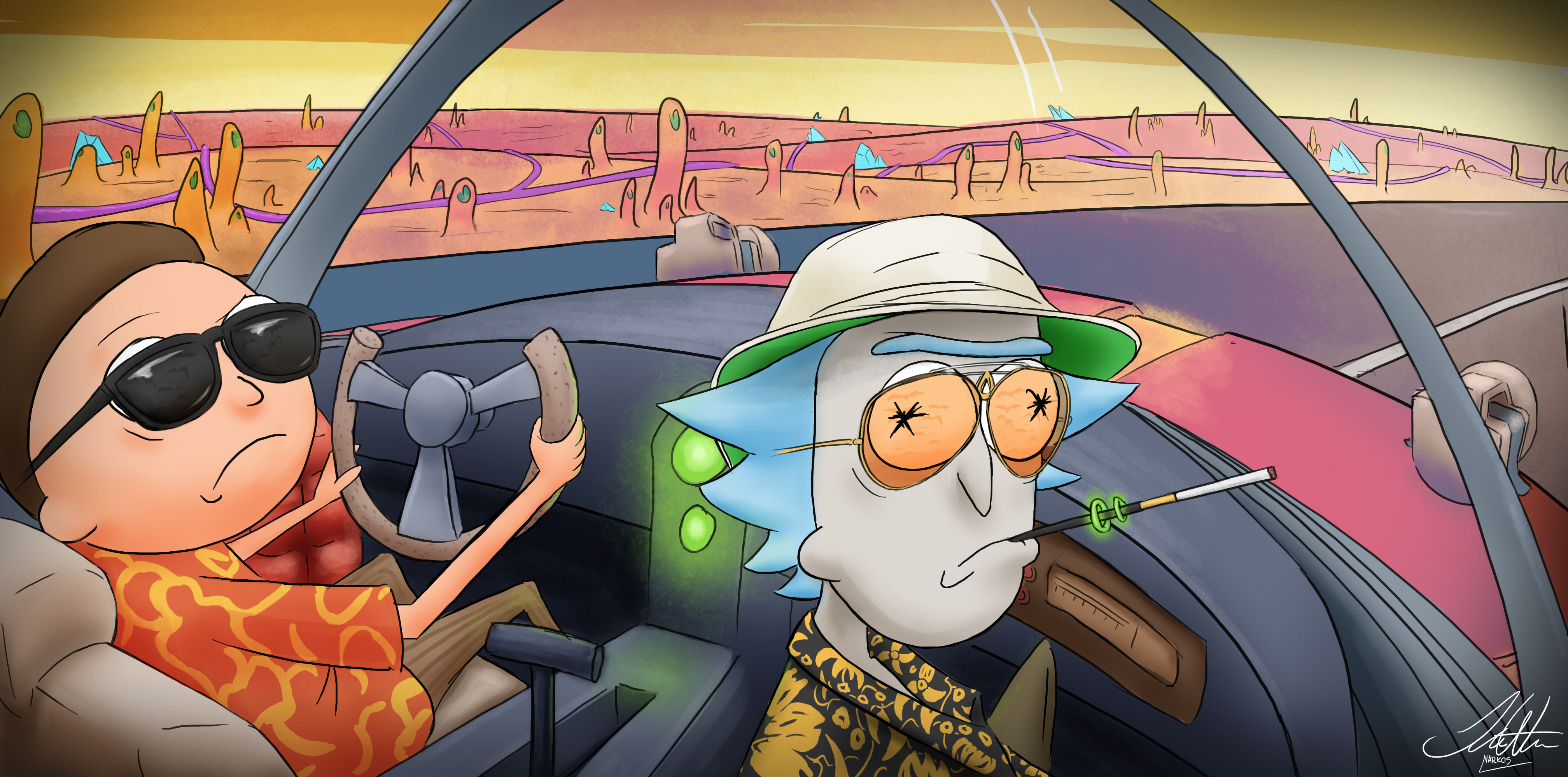 Rick And Morty Rick And Morty Drawing Drawing Fear And Loathing In Las Vegas Crossover Cigarettes 4032x2000