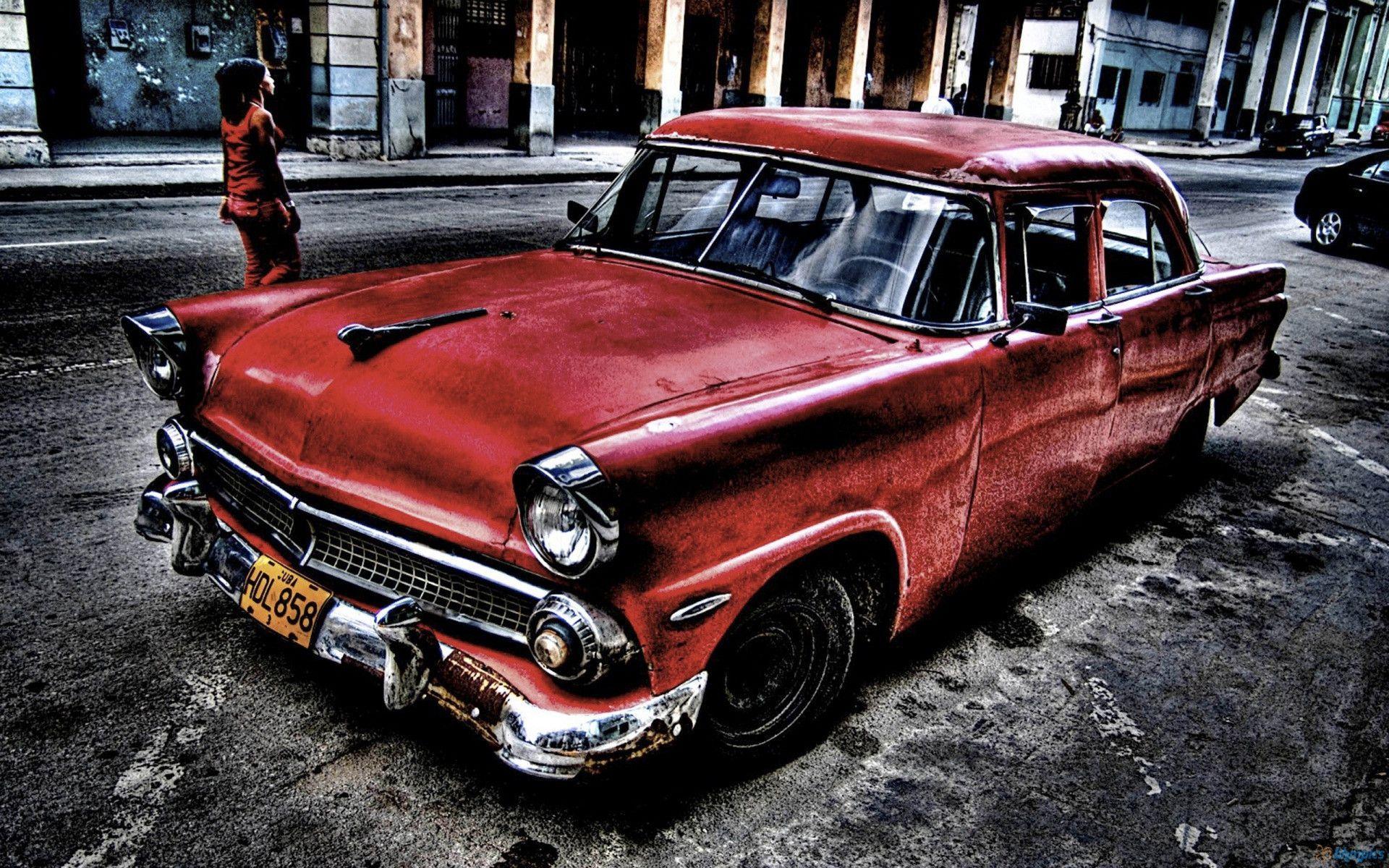 Car Numbers Vehicle Oldtimer Red Cars Cuba 1920x1200