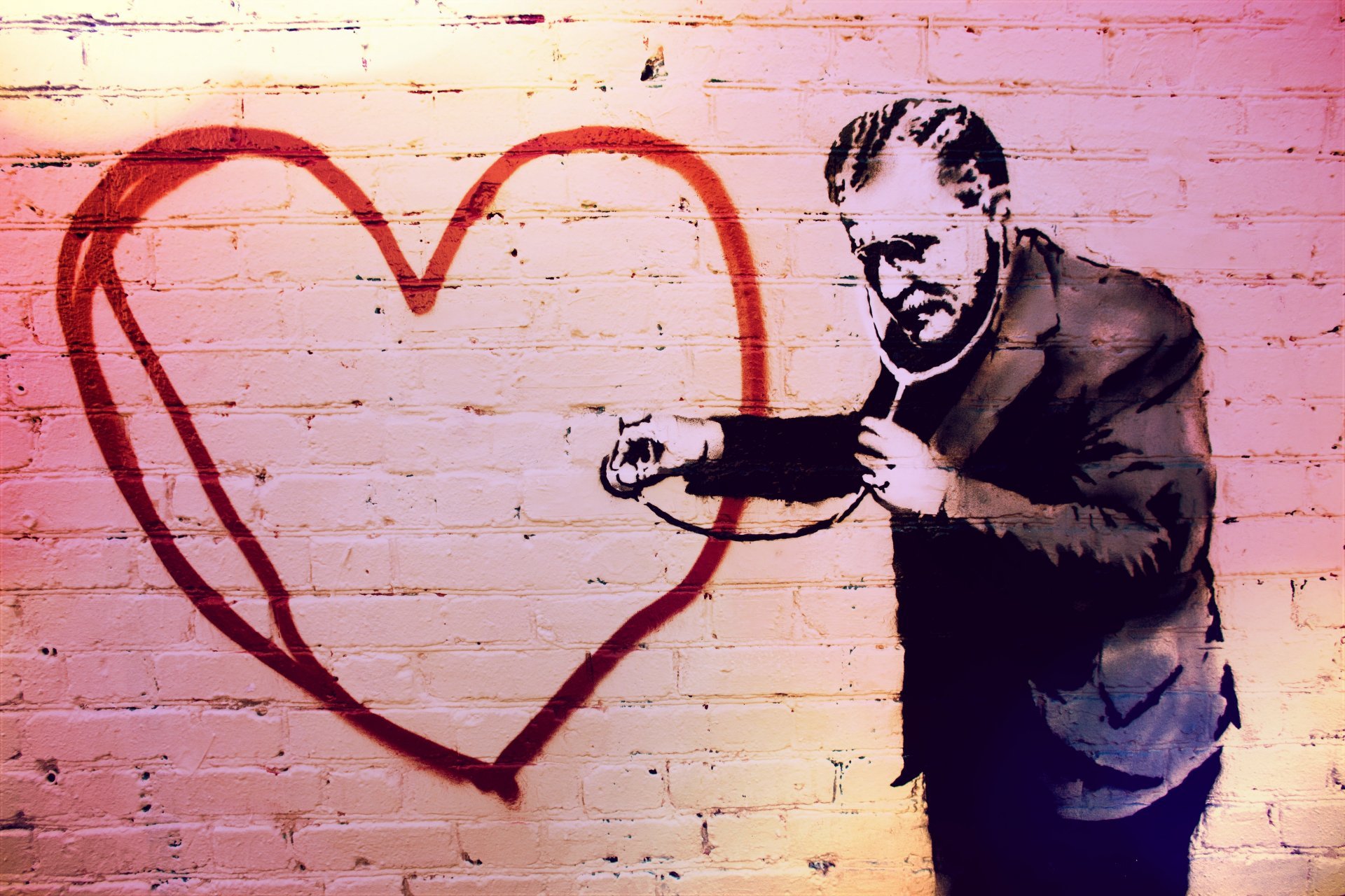 Men Suits Heart Graffiti Banksy Bricks Doctors Stethoscope 1920x1280