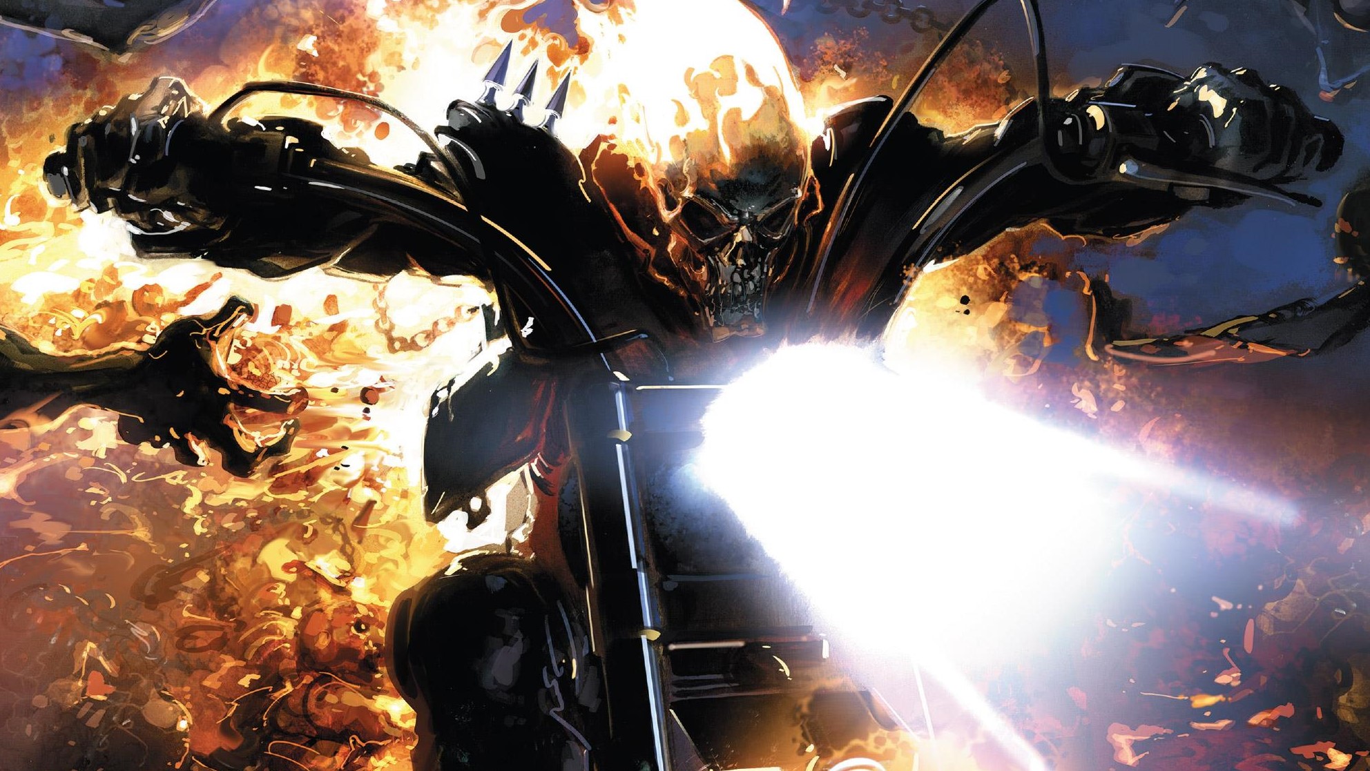 Comics Comic Art Marvel Comics Ghost Rider Fire Motorcycle Driver Skull 1984x1117