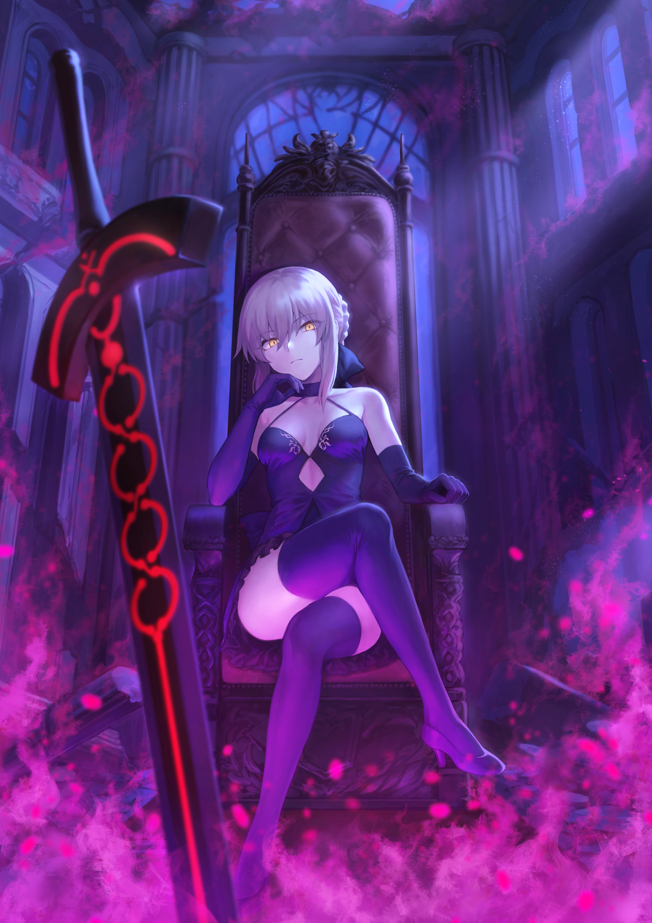 Anime Girls Anime Fate Grand Order Saber Alter Mashu 003 Yellow Eyes Legs Crossed 1302x1842