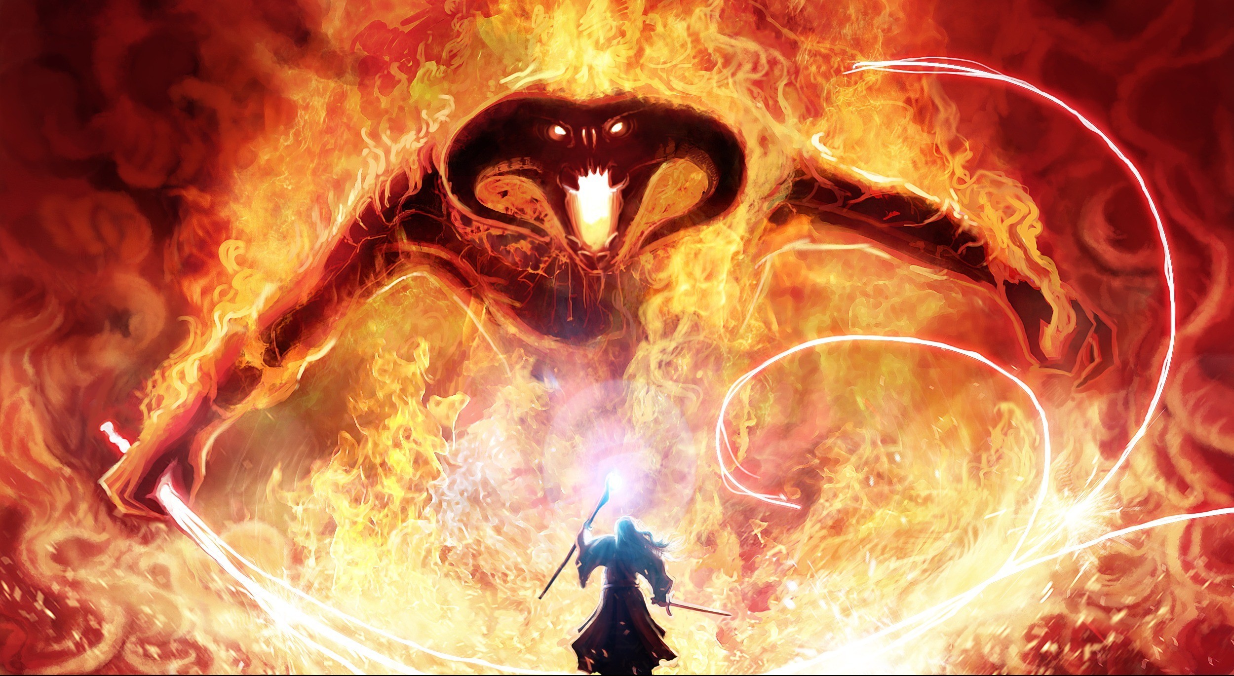 Fantasy Art The Lord Of The Rings Balrog Gandalf Moria 2500x1370