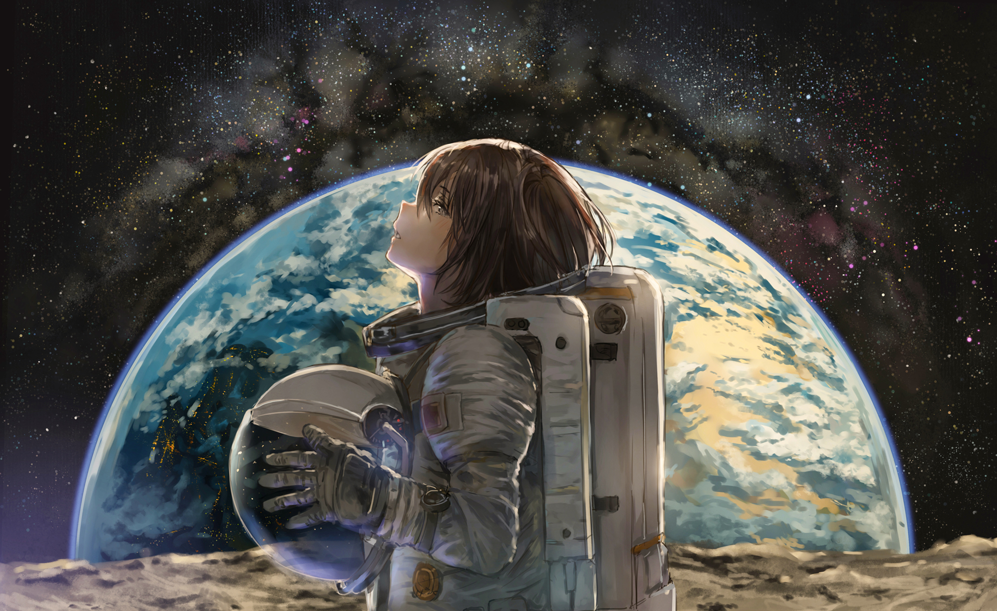 Anime Anime Girls Astronaut Earth Catzz 1996x1224