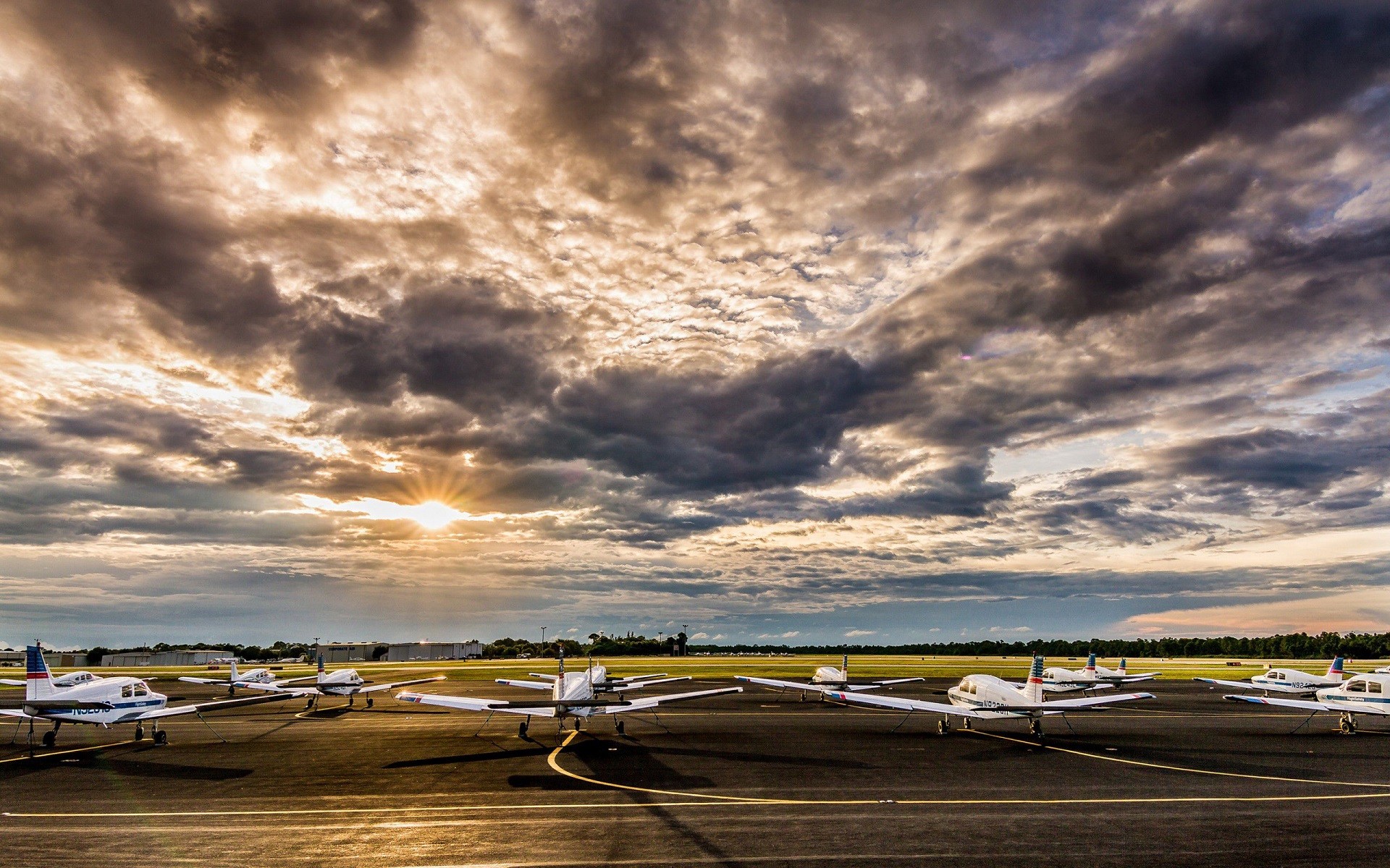 Aircraft Airplane Sunset Clouds Airfield 1920x1200