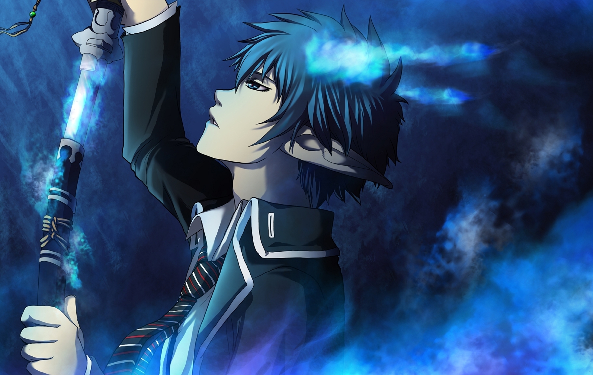 Ao No Exorcist Blue Exorcist Kurikara Blue Exorcist Rin Okumura Boy Blue Eyes Pointed Ears 1920x1213