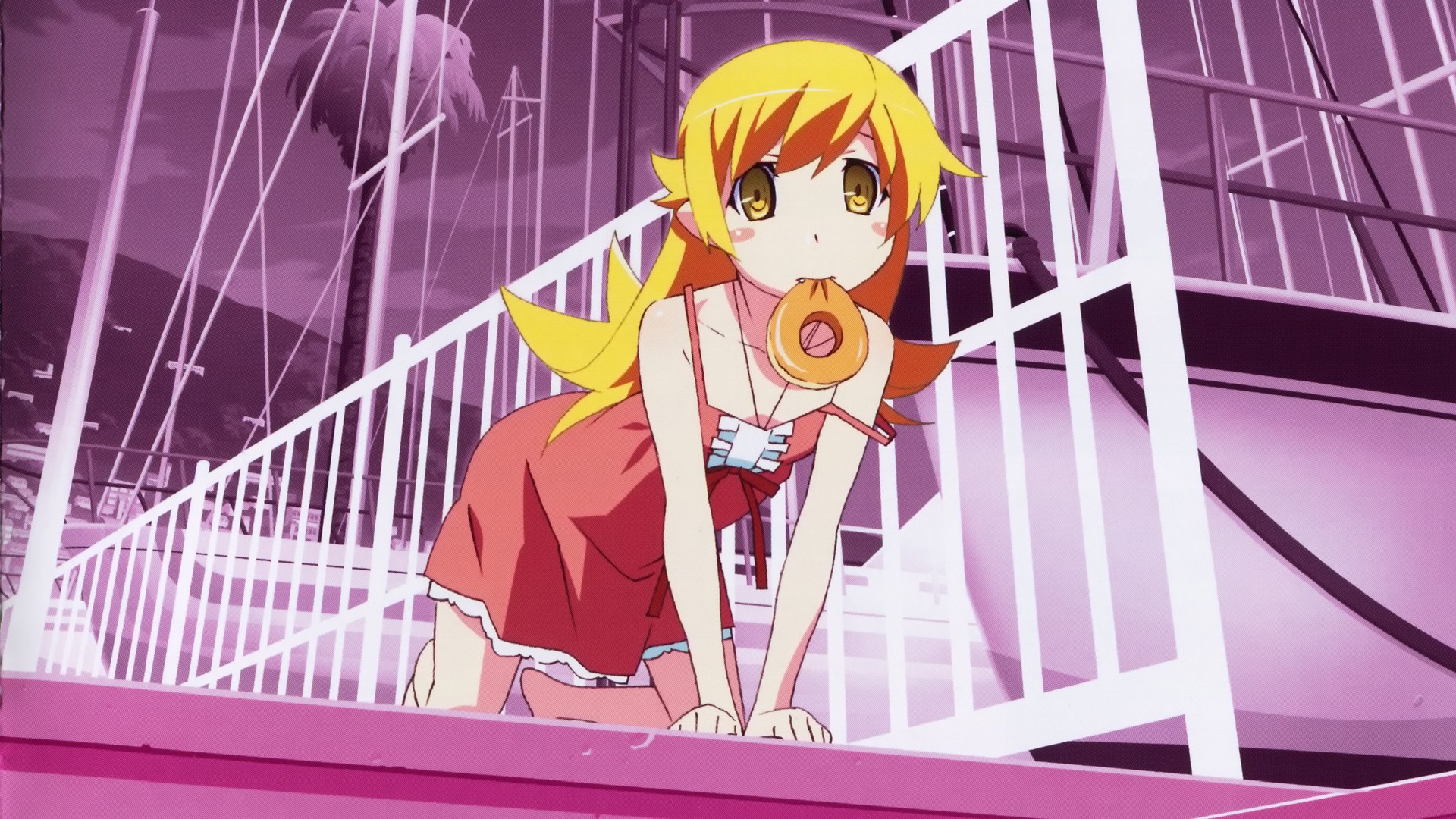 Monogatari Series Oshino Shinobu Anime Girls Blonde Doughnuts 1920x1080