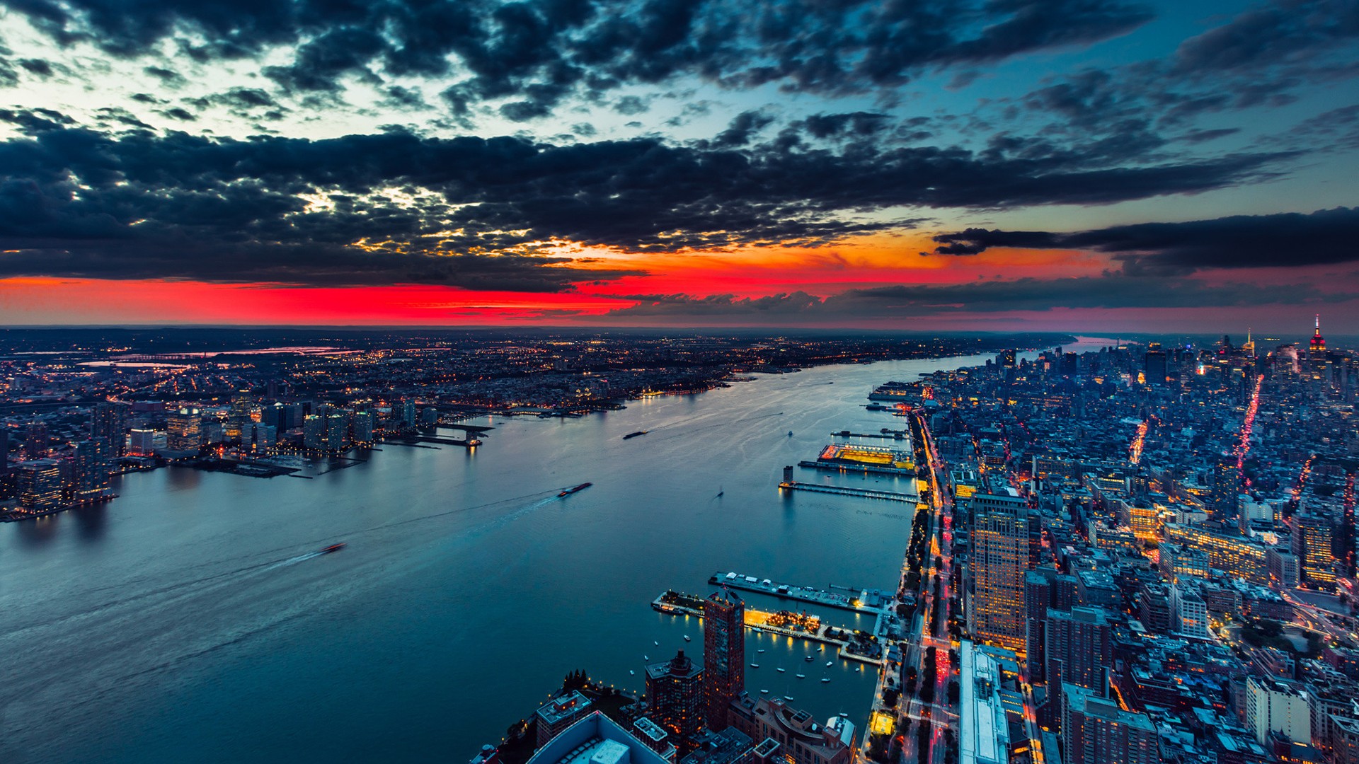 New York City Night Cityscape Skyscape Purple Sky Manhattan City Lights 1920x1080