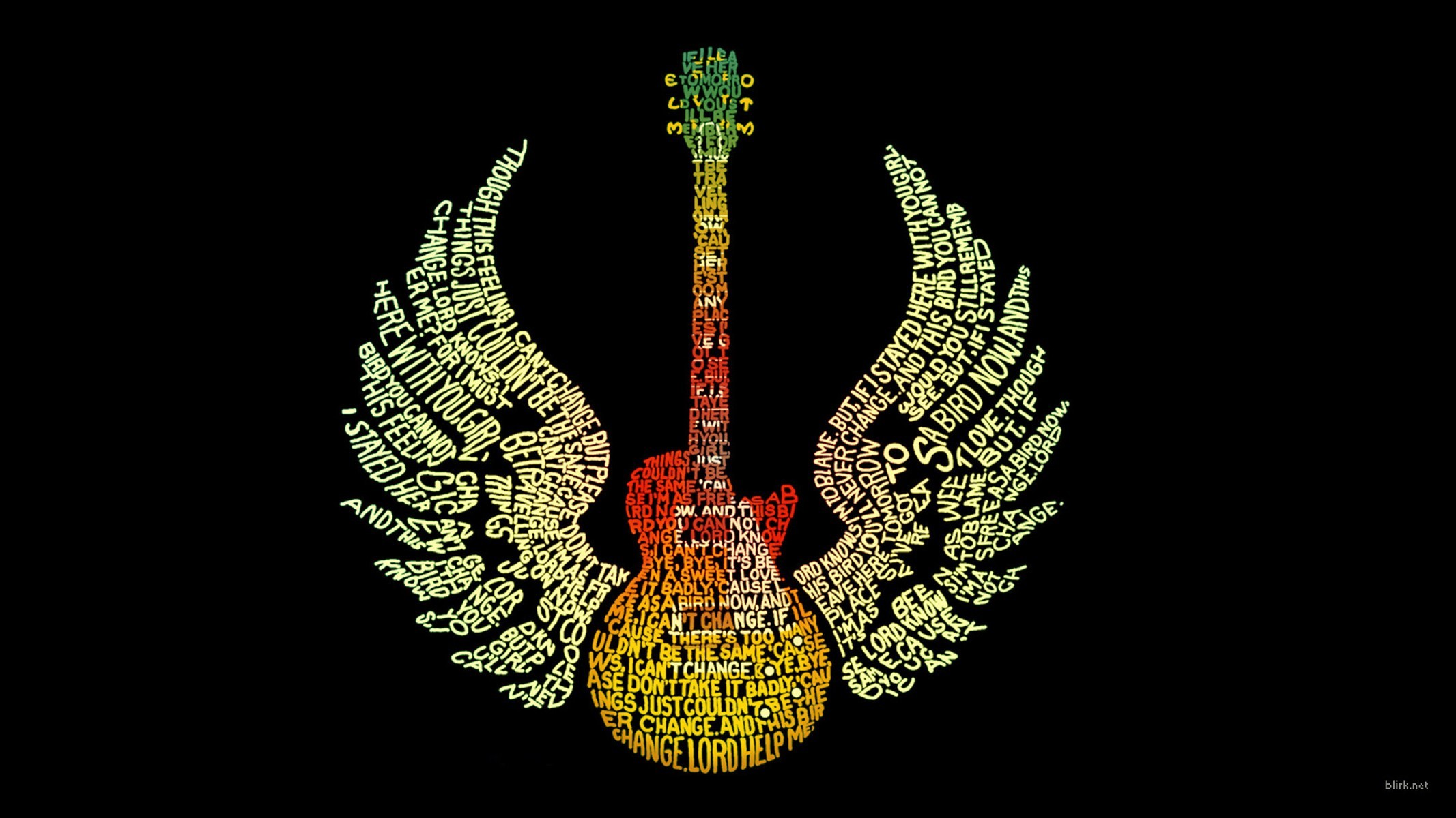 Guitar Wings Typography Word Clouds 2133x1200
