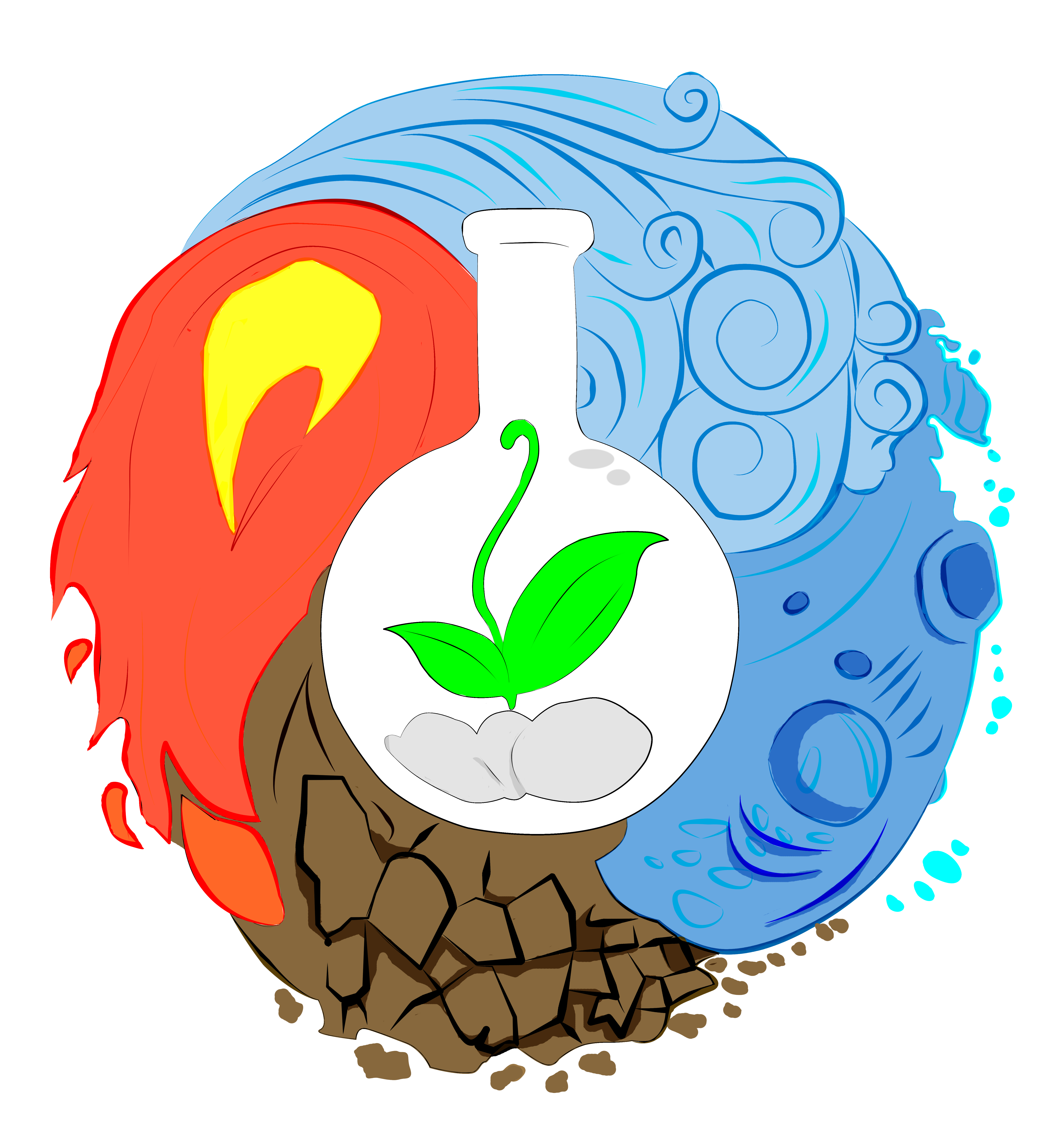 Alchemy Four Elements Water Wind Earth Fire Life Bottles Nature Stone Leaves Chemistry Red Green Blu 5669x6237