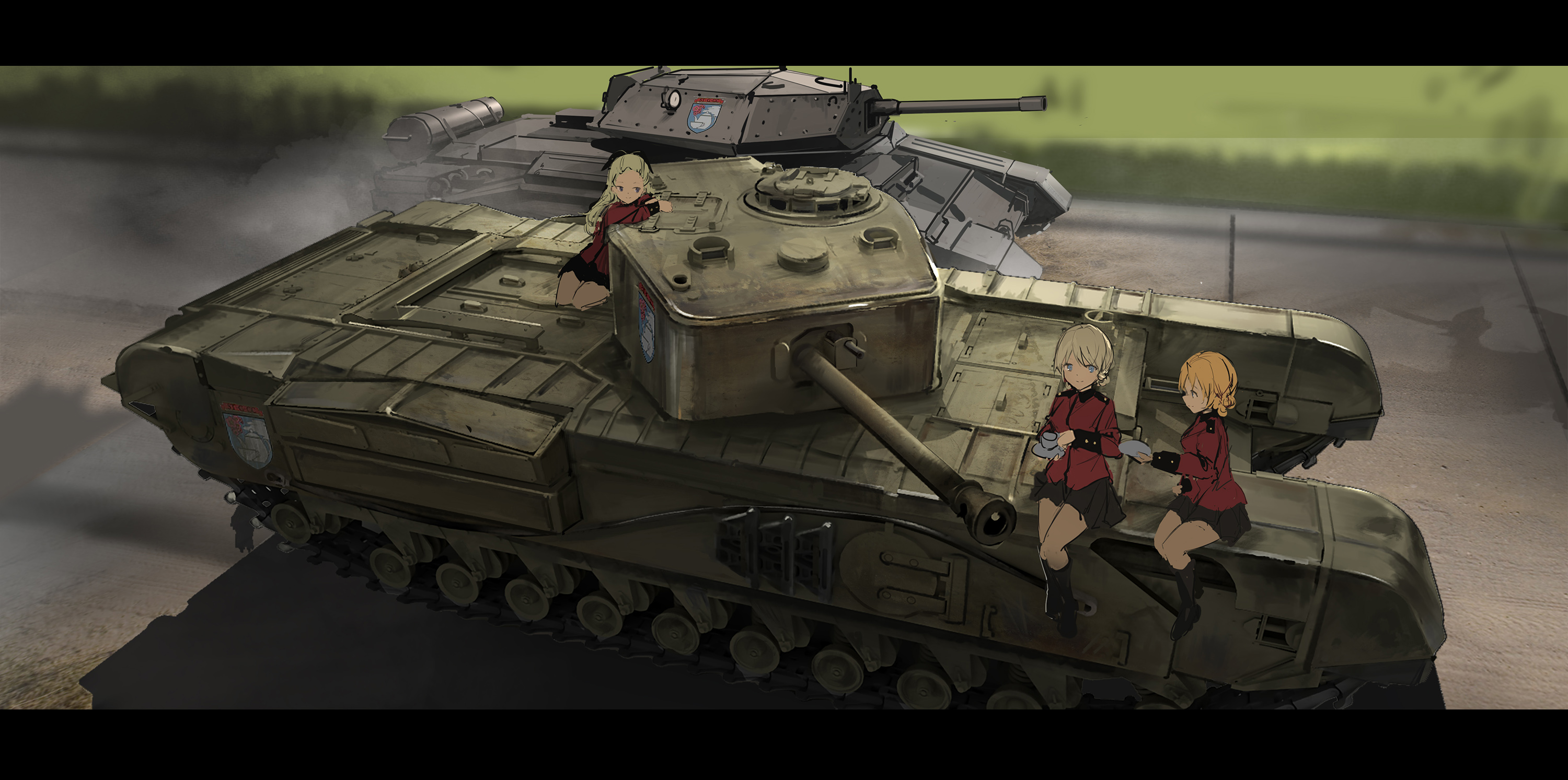 Girls Und Panzer Tank Short Hair Long Hair Blonde Skirt Uniform Assam Girls Und Panzer Darjeeling Gi 3000x1493