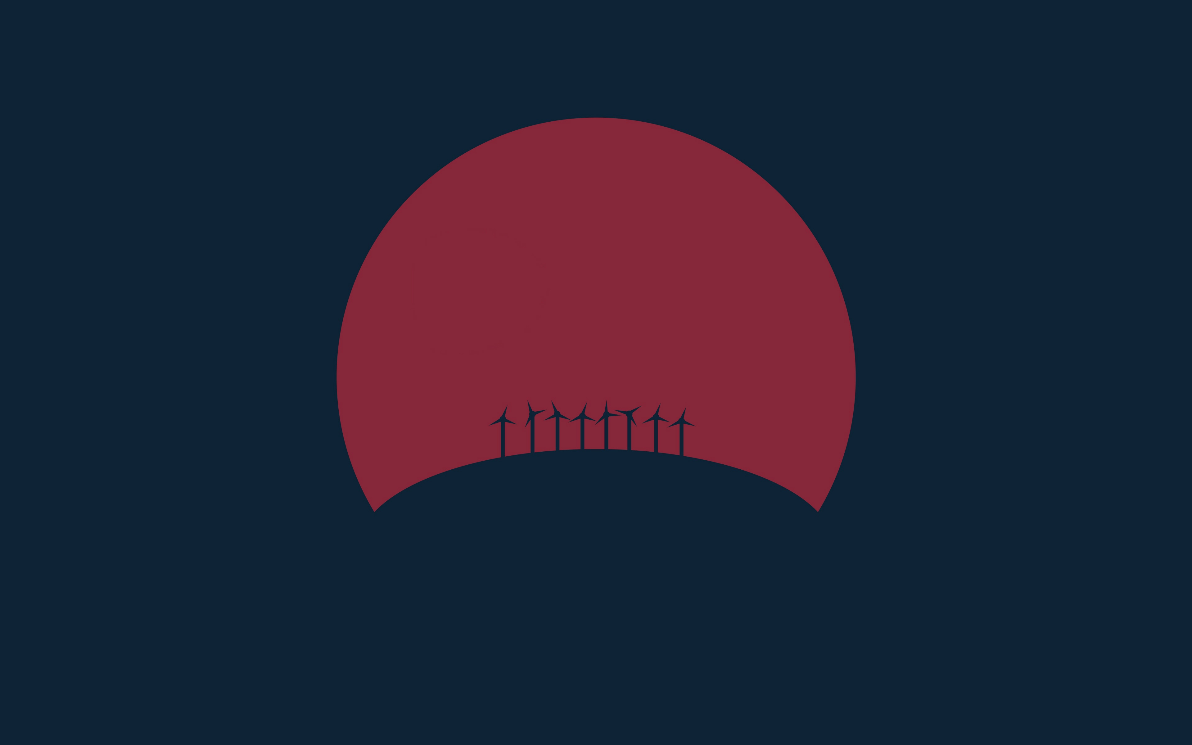 Minimalism Abstract Sun Red Windmill Wind Farm 3840x2400