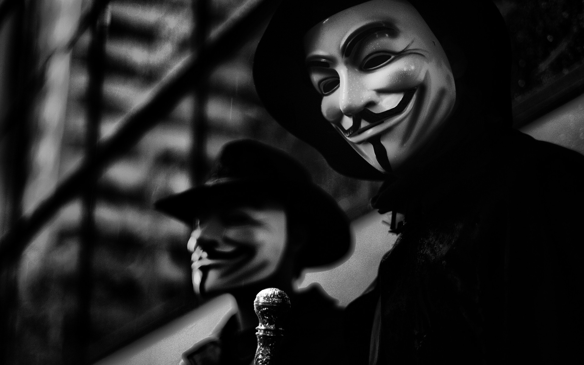 Anonymous Monochrome Guy Fawkes Mask Dark Mask Black 1920x1200