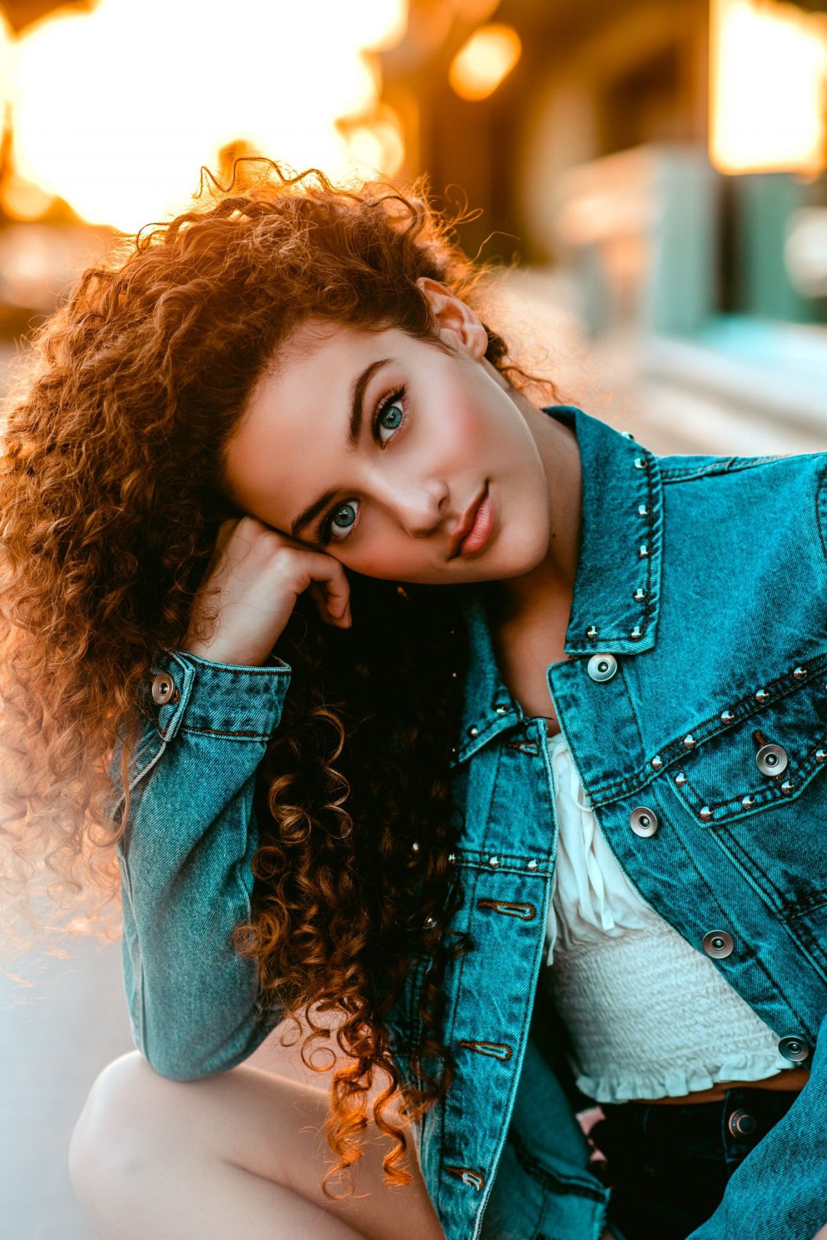 Women Model Redhead Long Hair Sofie Dossi Curly Hair Face Portrait Display Blue Eyes Jeans Jacket Wo 1200x1799