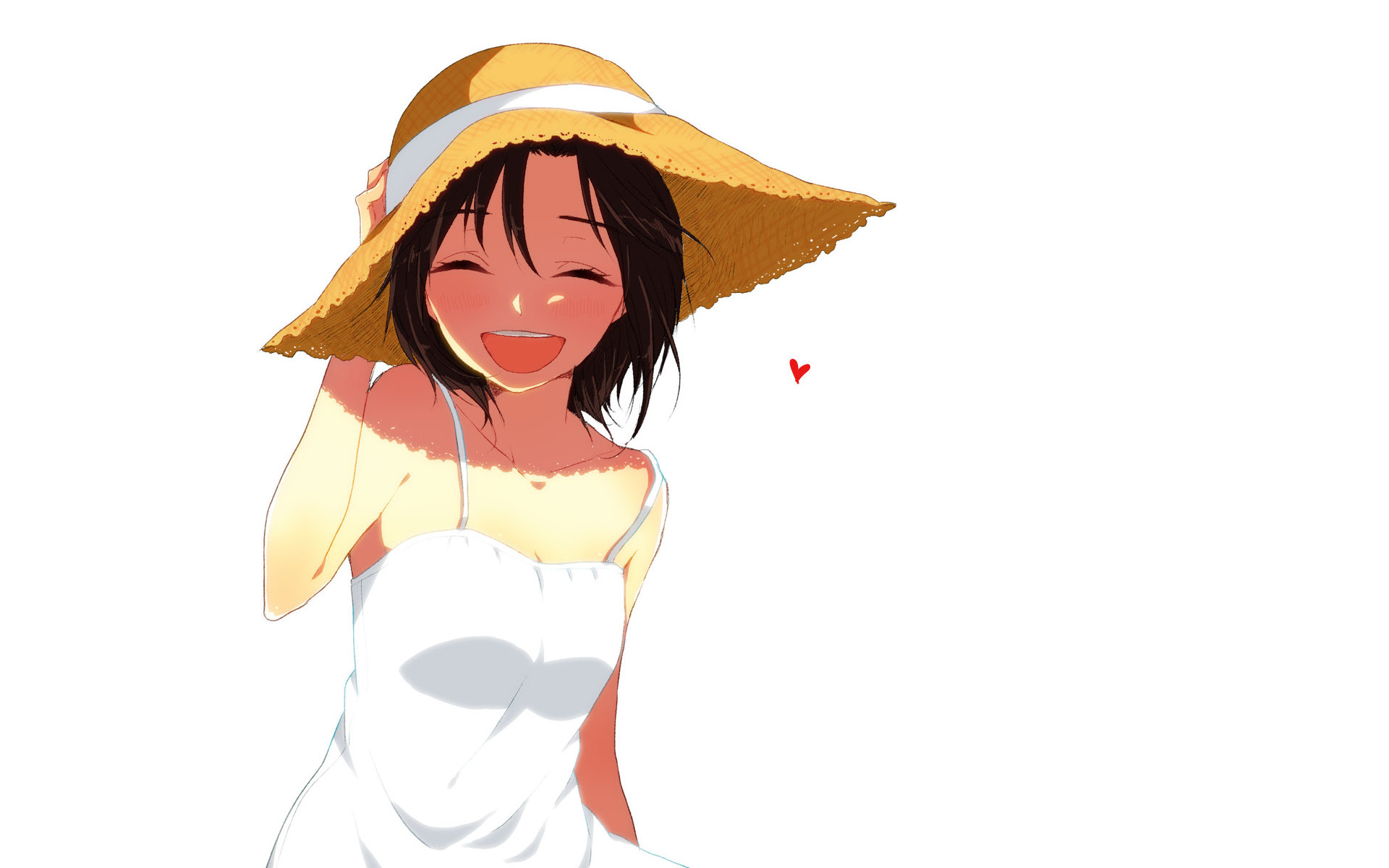 IDOLM STER Cinderella Girls White Dress Straw Hat Video Game Smile Makoto Kikuchi 1920x1200