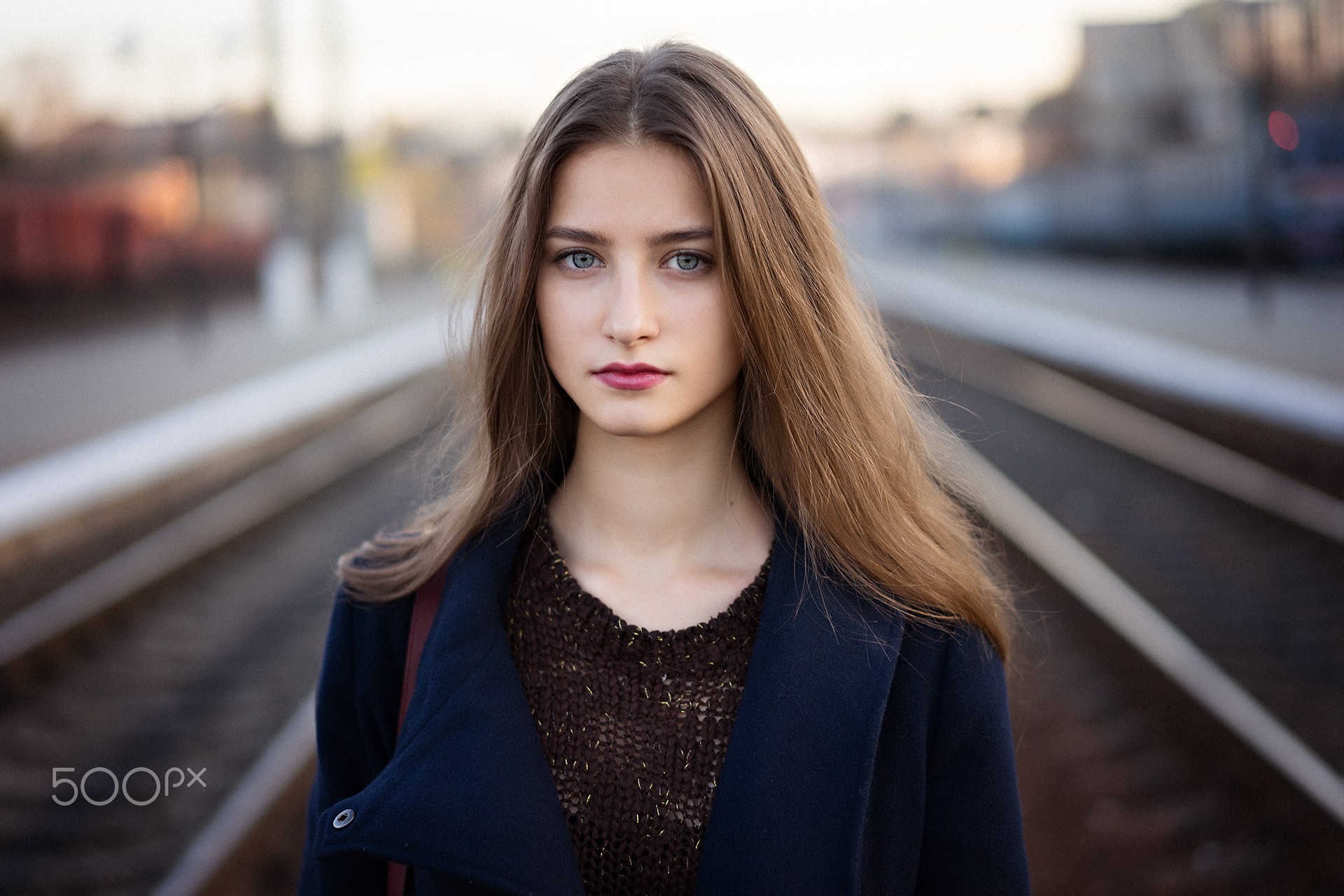 Women Model Portrait Looking At Viewer Blonde Railroad Track Coats Railway Station Women Outdoors 50 1920x1280