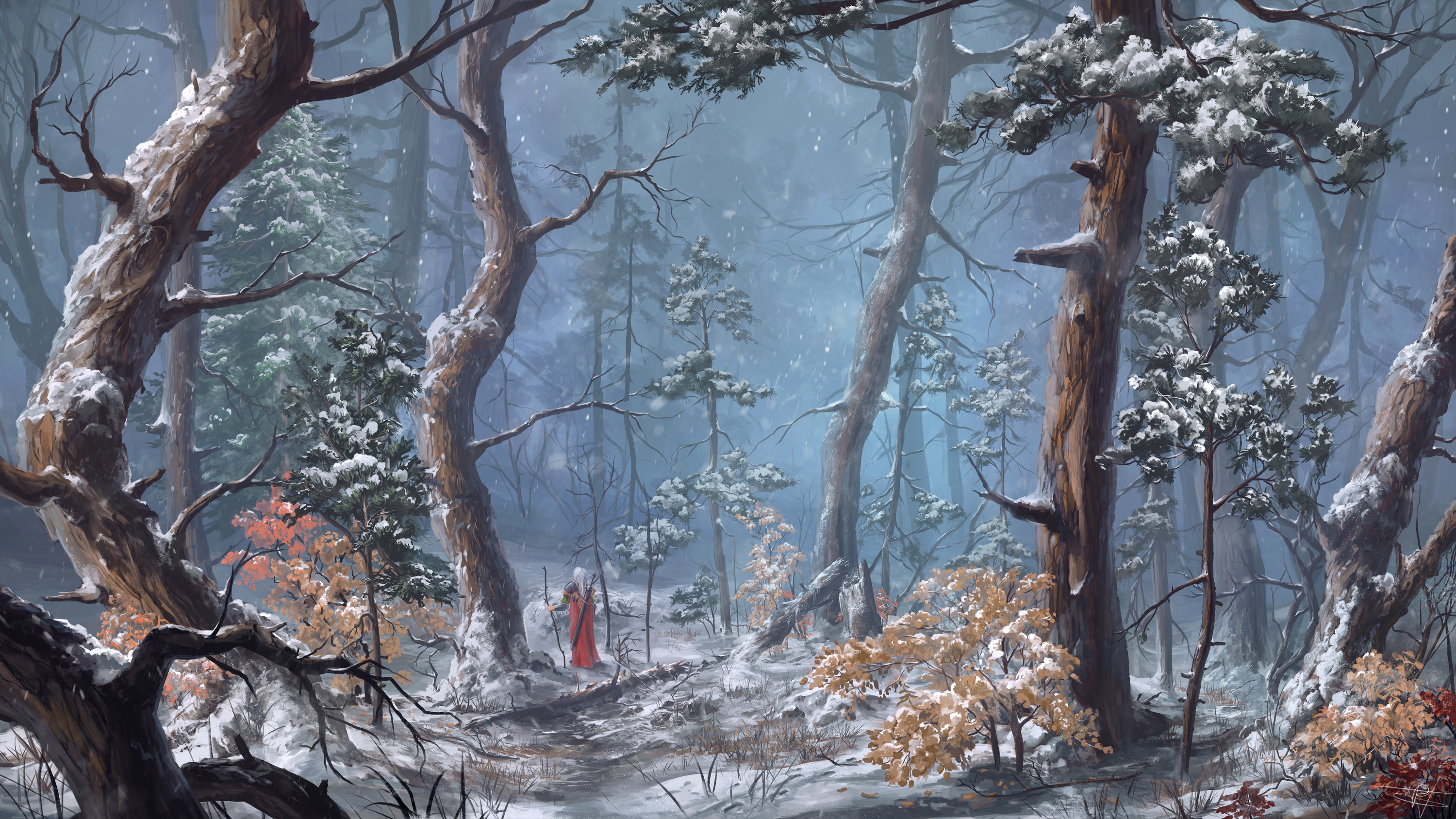 Landscape Digital Art Forest Snow ReFiend Fantasy Art Artwork Trees Mist Nature Digital Environment  3000x1688