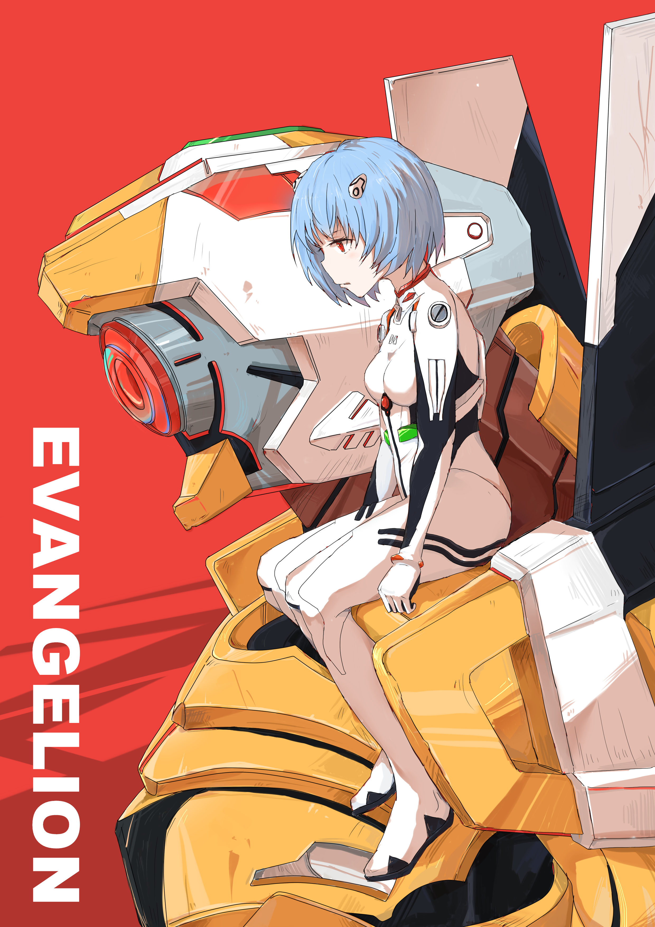 Neon Genesis Evangelion Anime Girls Blue Hair Red Eyes Ayanami Rei EVA Unit 00 Short Hair Digital Ar 2480x3507