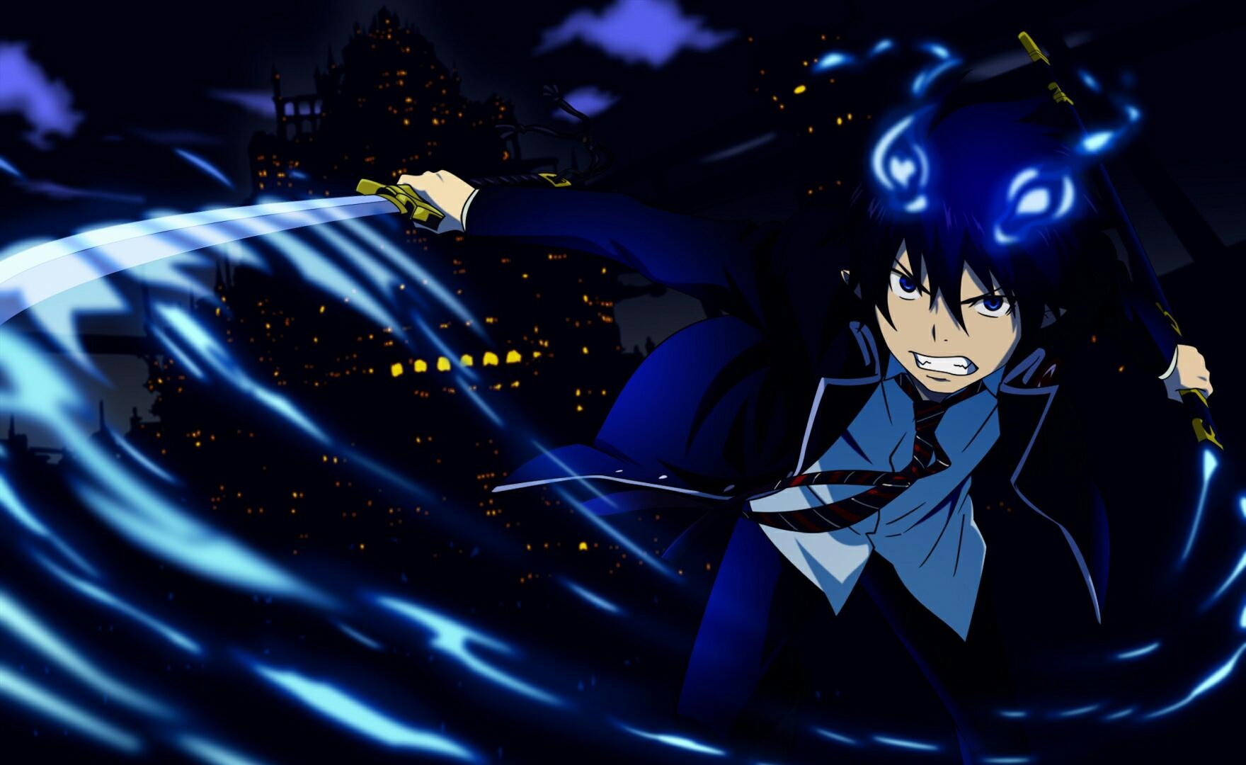 Okumura Rin Blue Exorcist Anime Boys Tie Dark Sword 1760x1080