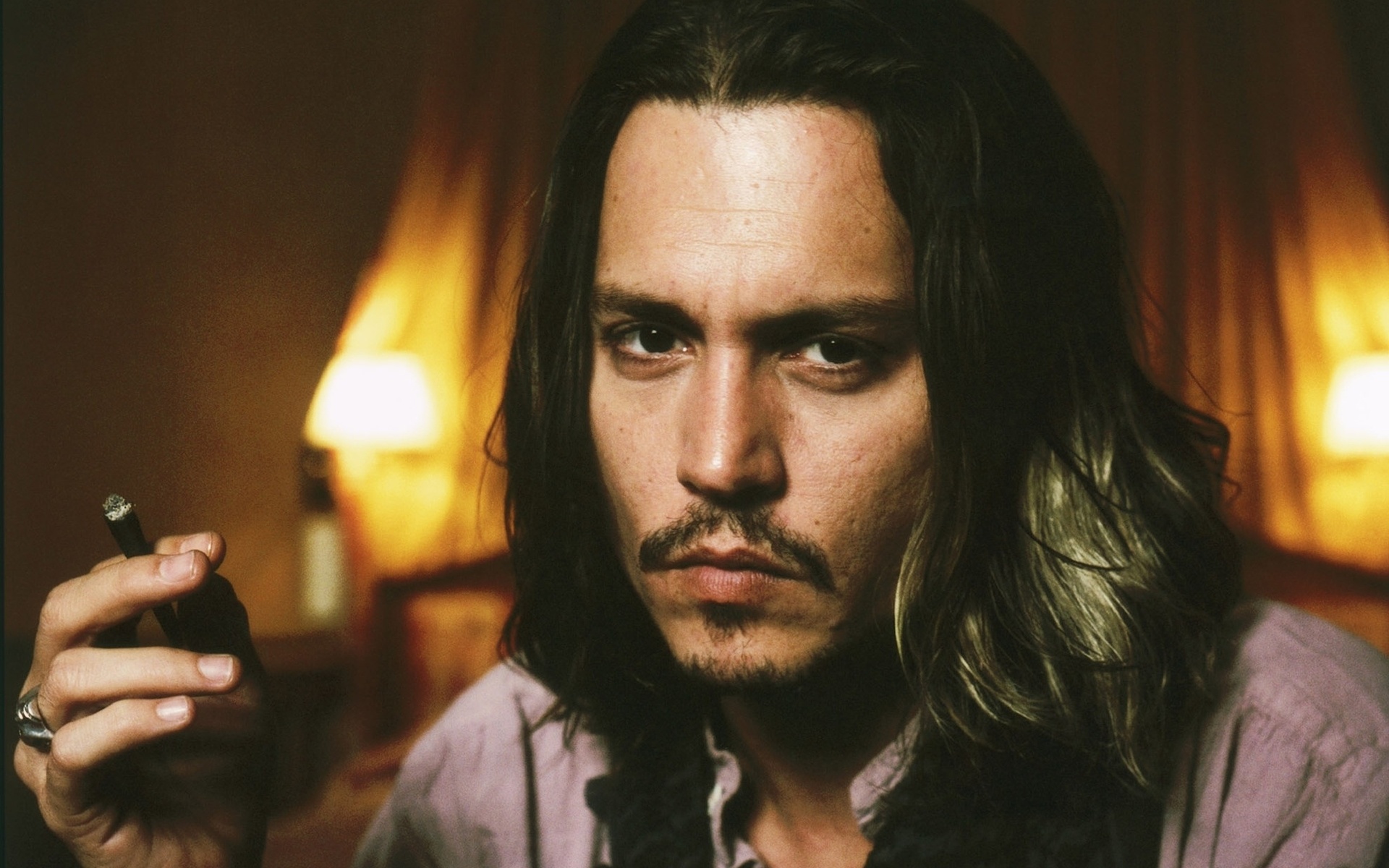Johnny Depp Man Boy Actor Celebrity Face Cigar Long Hair Moustache 1920x1200