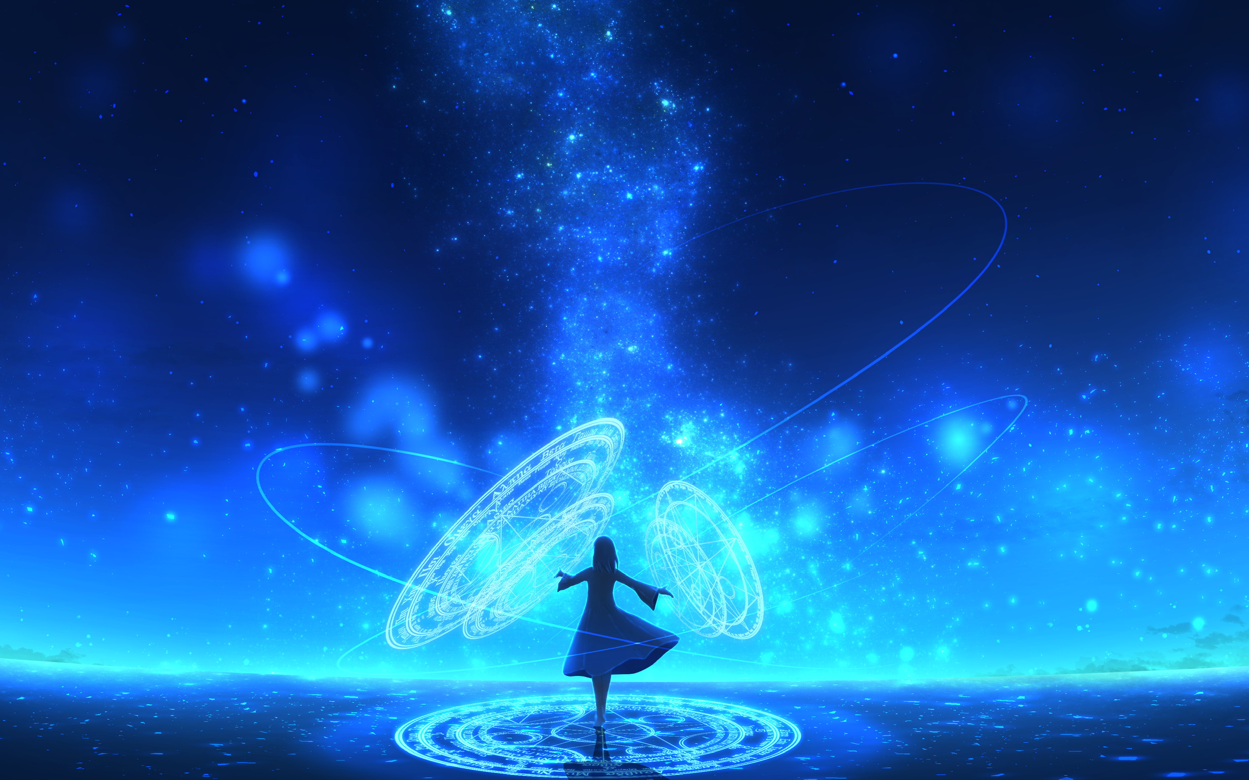 Digital Digital Art Artwork Illustration Anime Anime Sky Anime Girls Women Fantasy Girl Magic Night  2457x1536