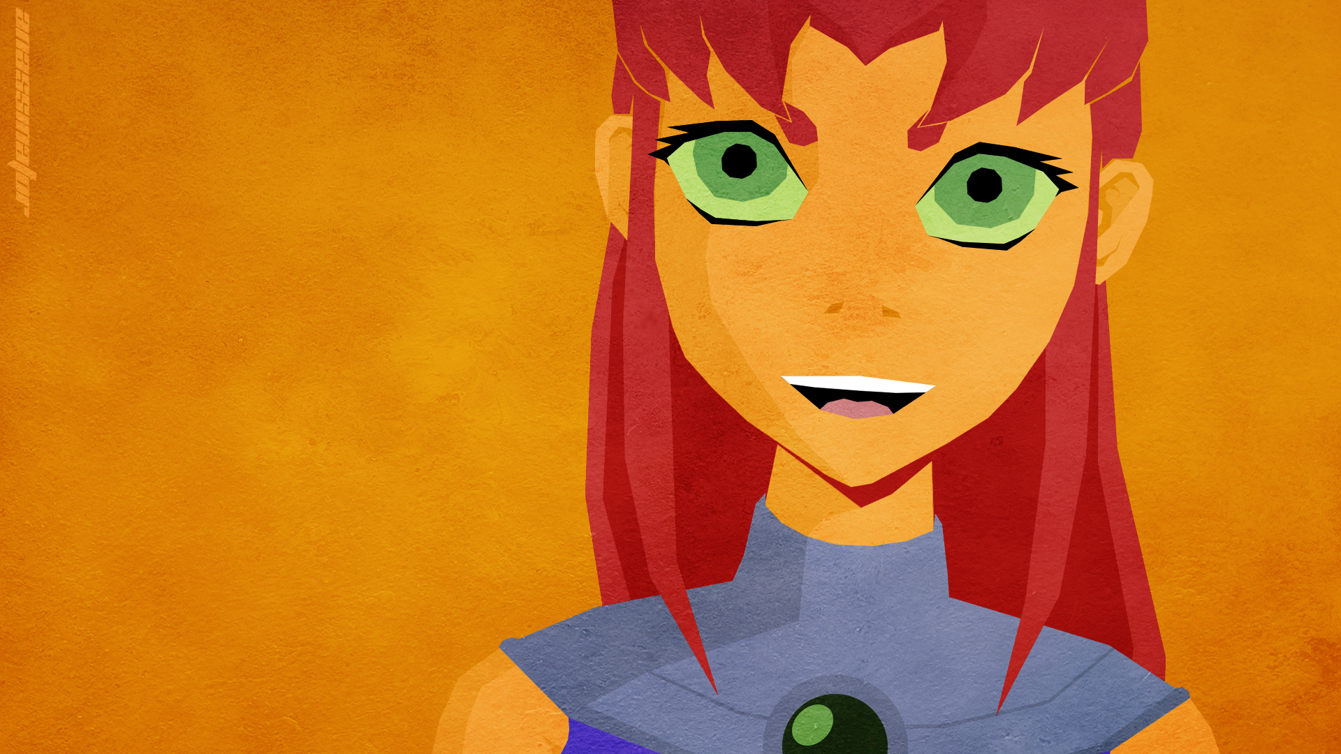 Teen Titans Starfire Green Eyes Orange Background Face 1920x1080