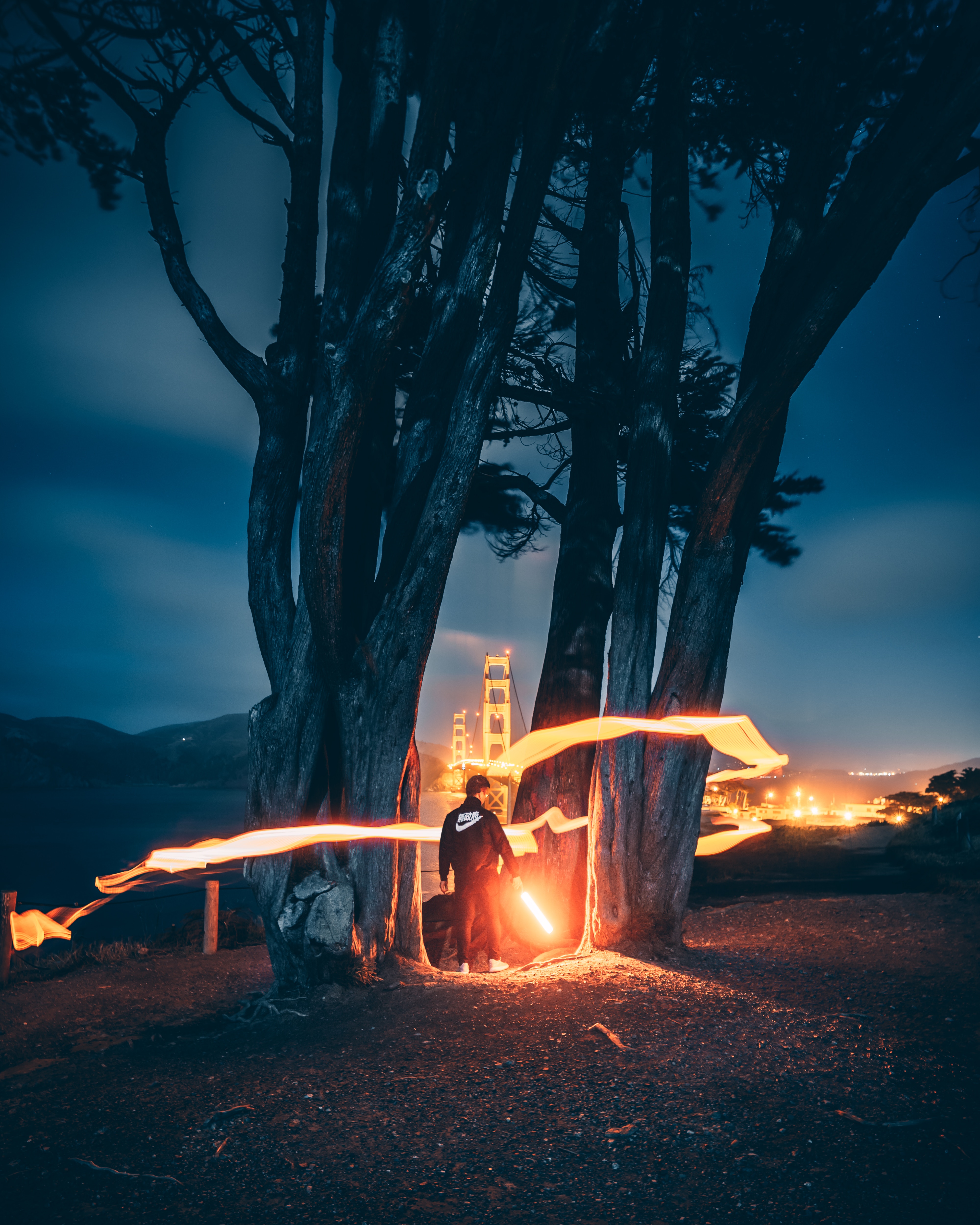 Simon Zhu San Francisco Abstract Light Trails Golden Gate Bridge Long Exposure Night Nightscape Brid 4000x5000