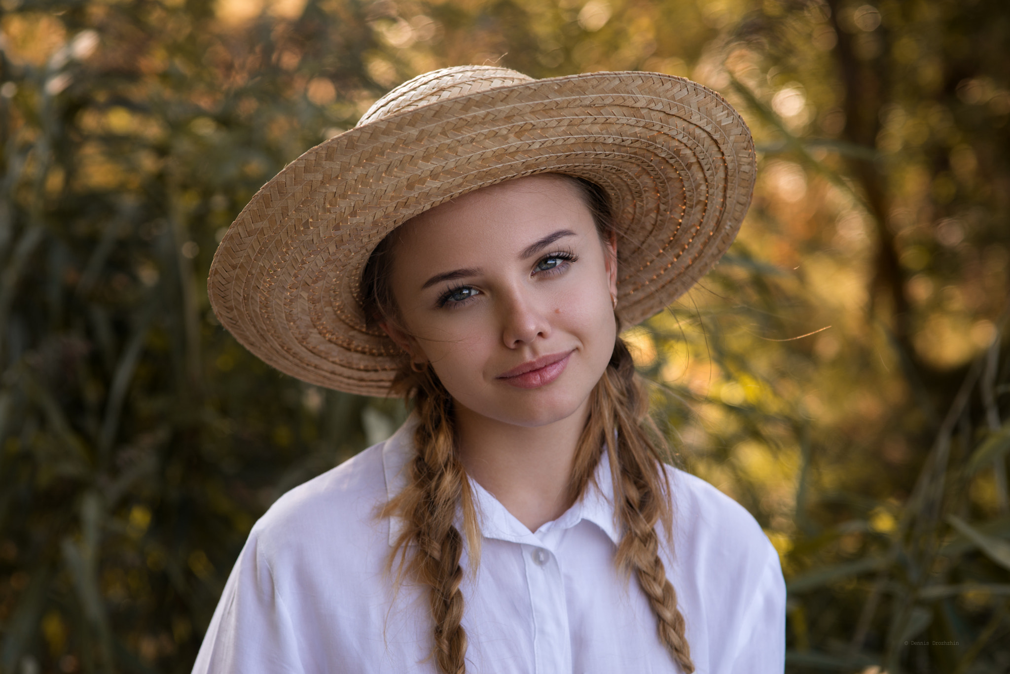 Women Pigtails Smiling Blonde Hat White Shirt Gray Eyes Portrait Straw Hat Women With Hats Dennis Dr 2048x1367