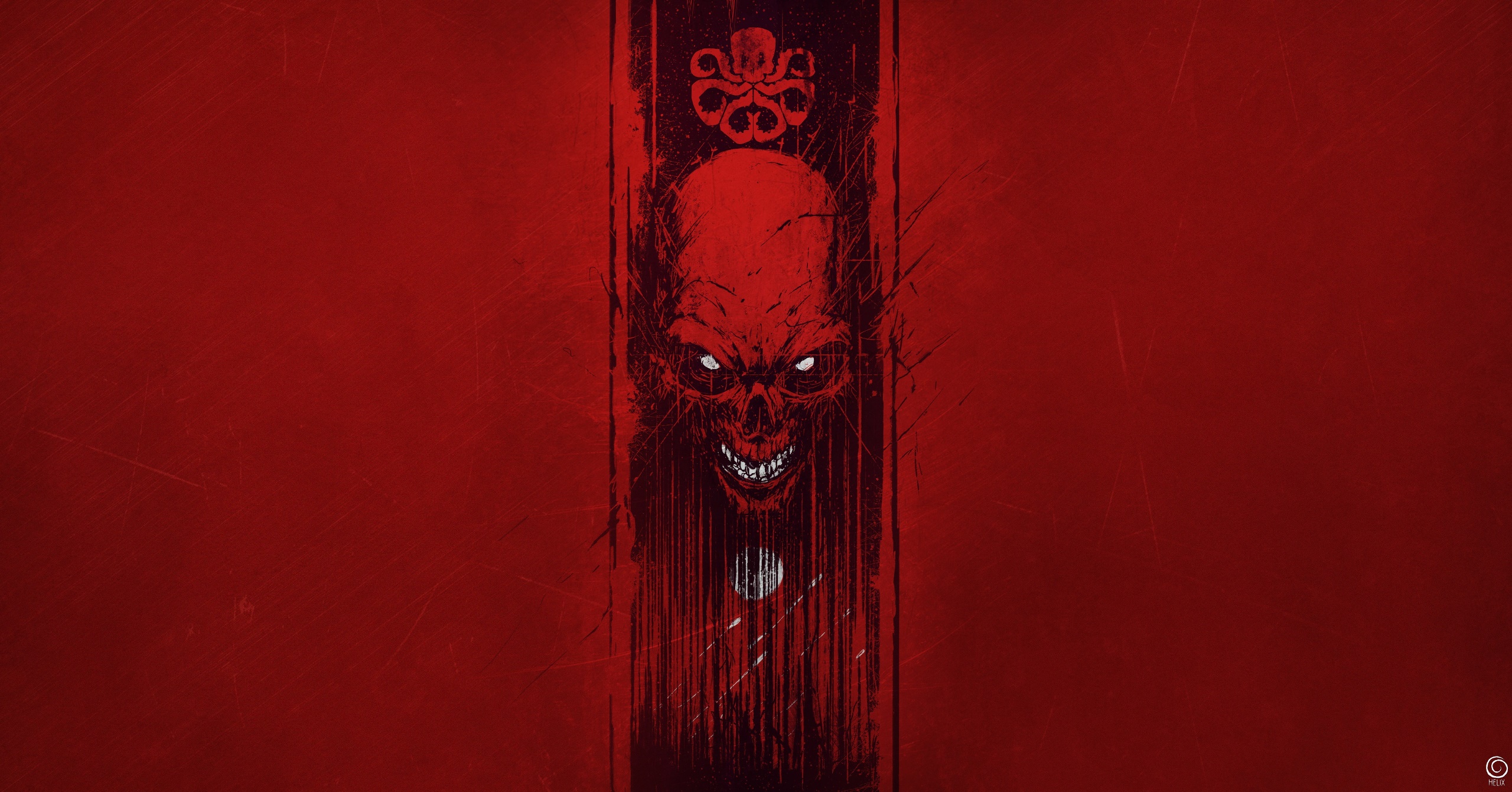 Red Background Skull Artwork Red Skull Hydra Comics Marvel Comics Frontal View 2560x1341