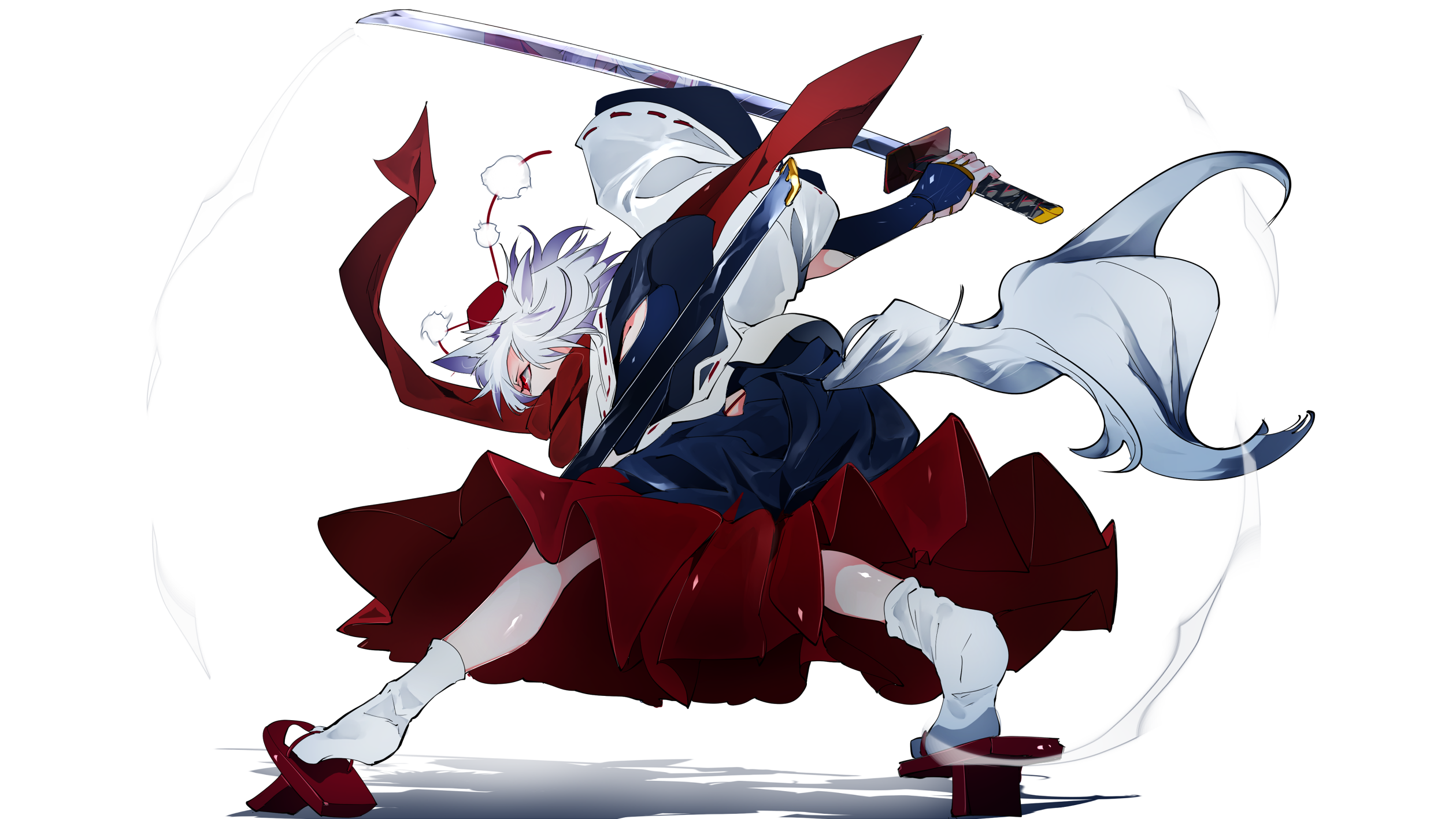 Digital Art Artwork Anime Girls Concept Art Sword Weapon Original Characters Touhou White Hair Inuba 2519x1417