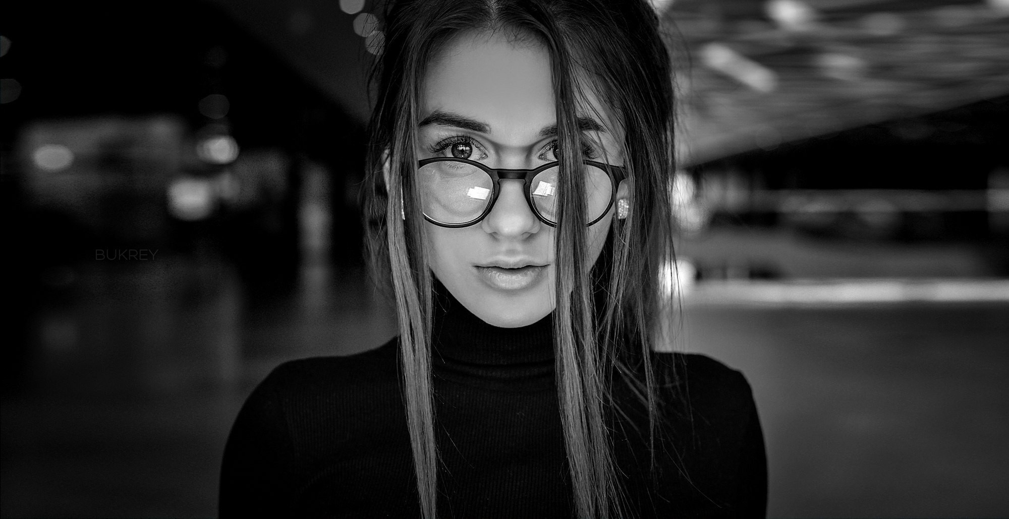 Daria Kudiolko Women Portrait Face Depth Of Field Glasses Women With Glasses Monochrome 6895