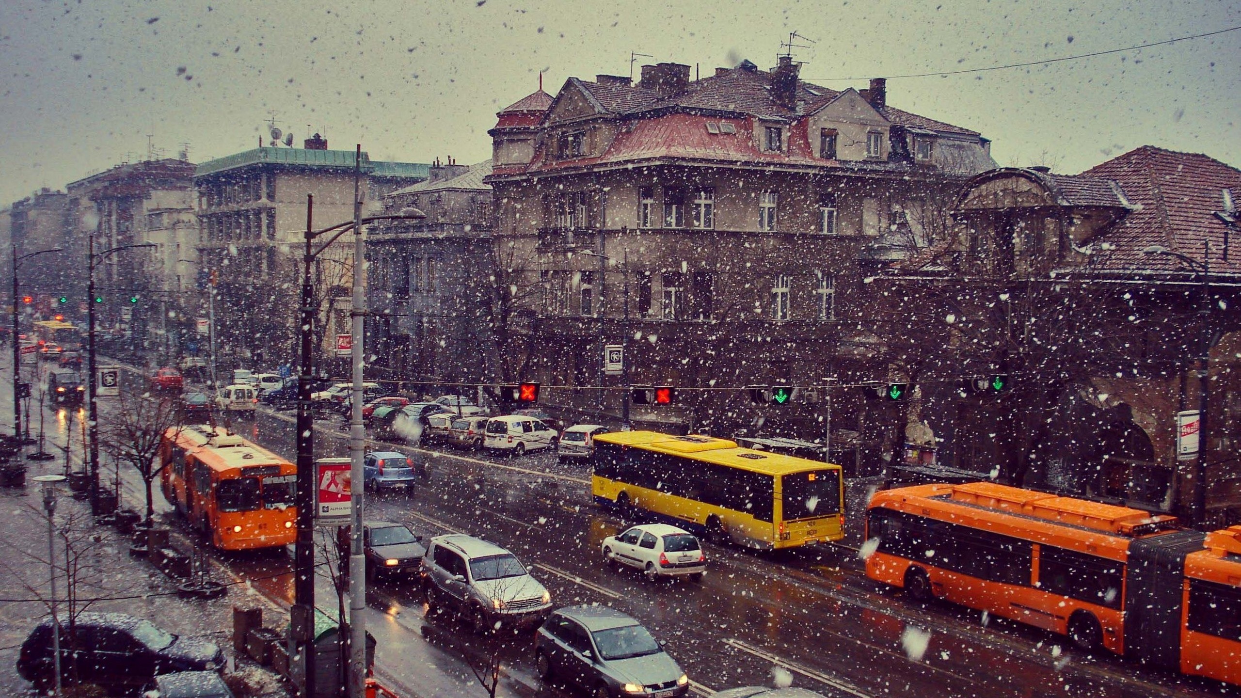 Belgrade Snow City Serbia Car Buses 2560x1440