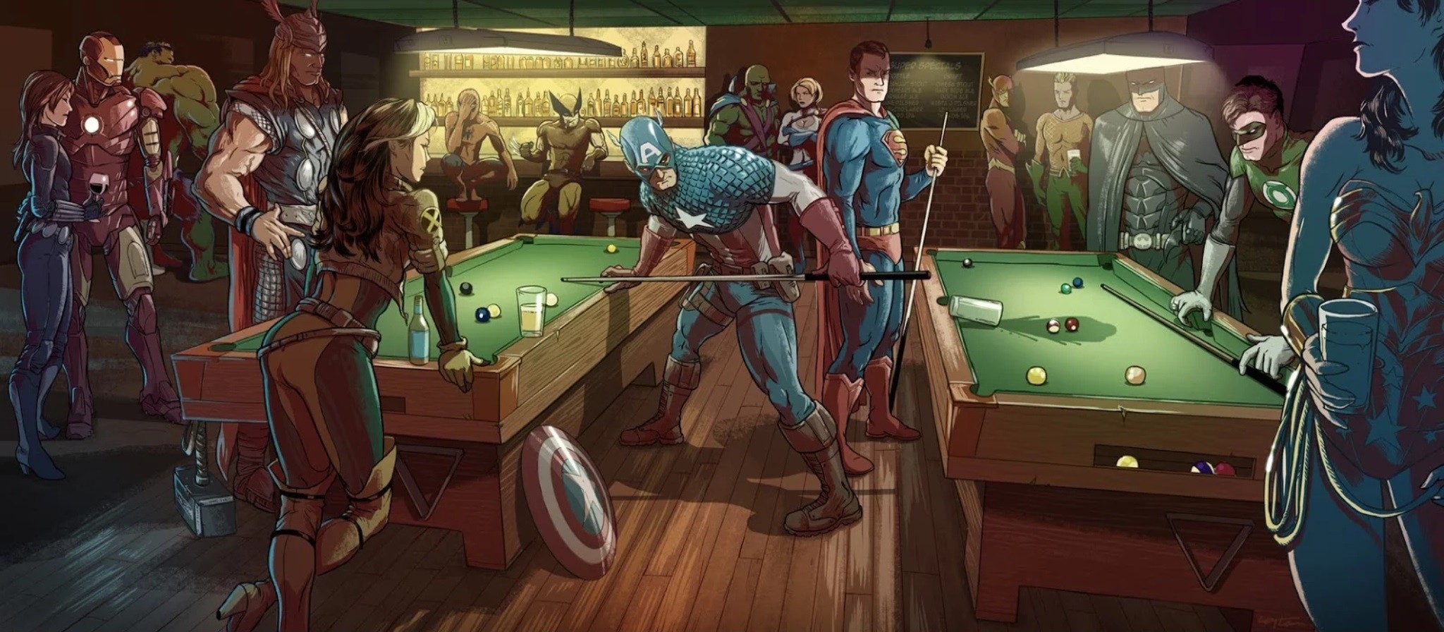 Comics DC Comics Marvel Comics Iron Man Hulk Thor Spider Man Wolverine Superman Flash Aquaman Batman 2048x896