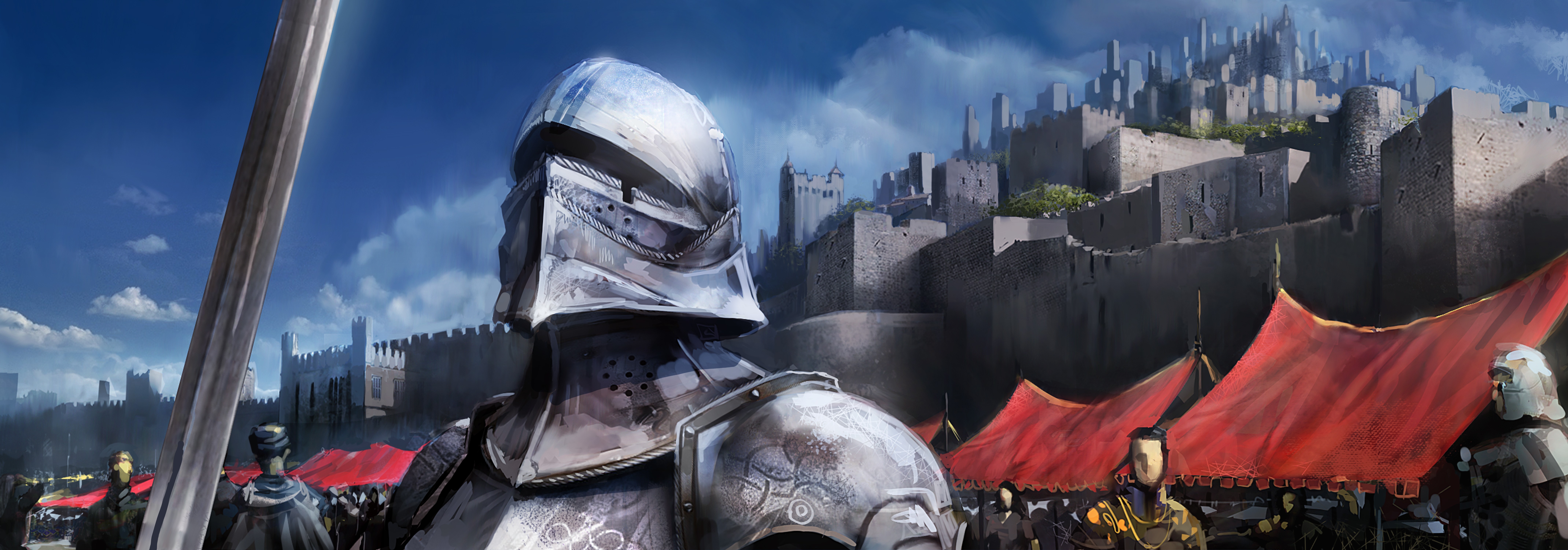 Knight Castle Guards Armor Medieval Silver Shiny 8558x3000