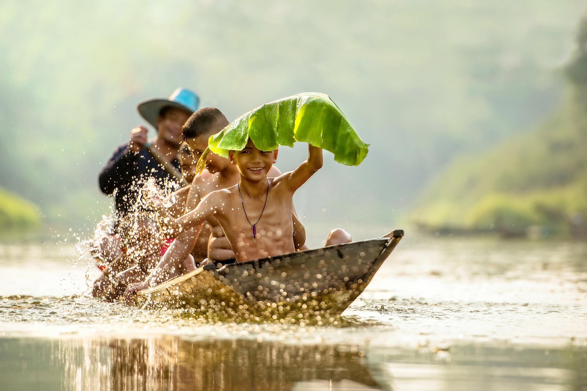 Photography Nature Myanmar Burma Boat Humor Leaves Bananas Water Water Drops Mist Waves Trees Fisher 2000x1334