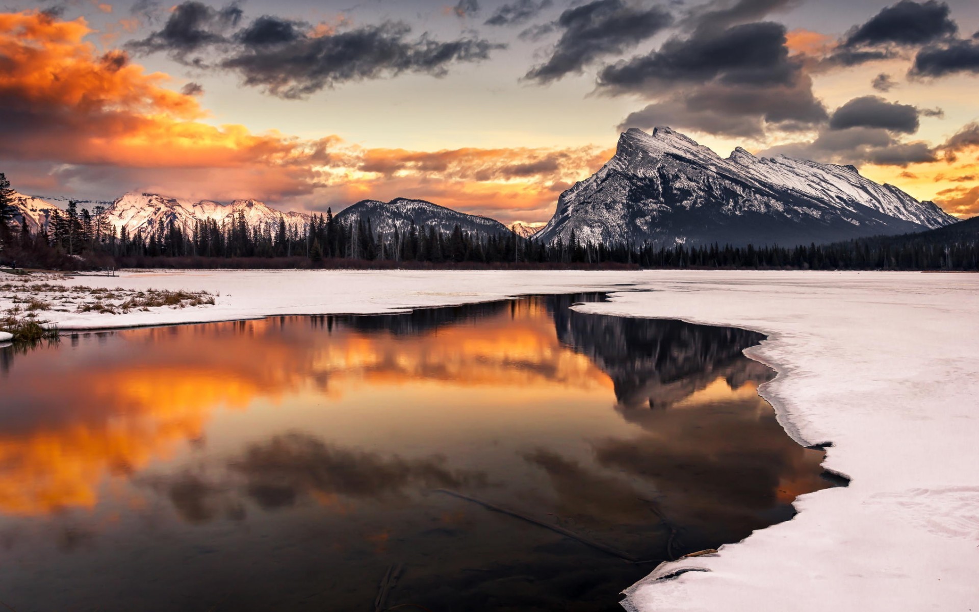 Landscape Mountains Lake Snow Banff Mount Rundle Canada Ice 1920x1200