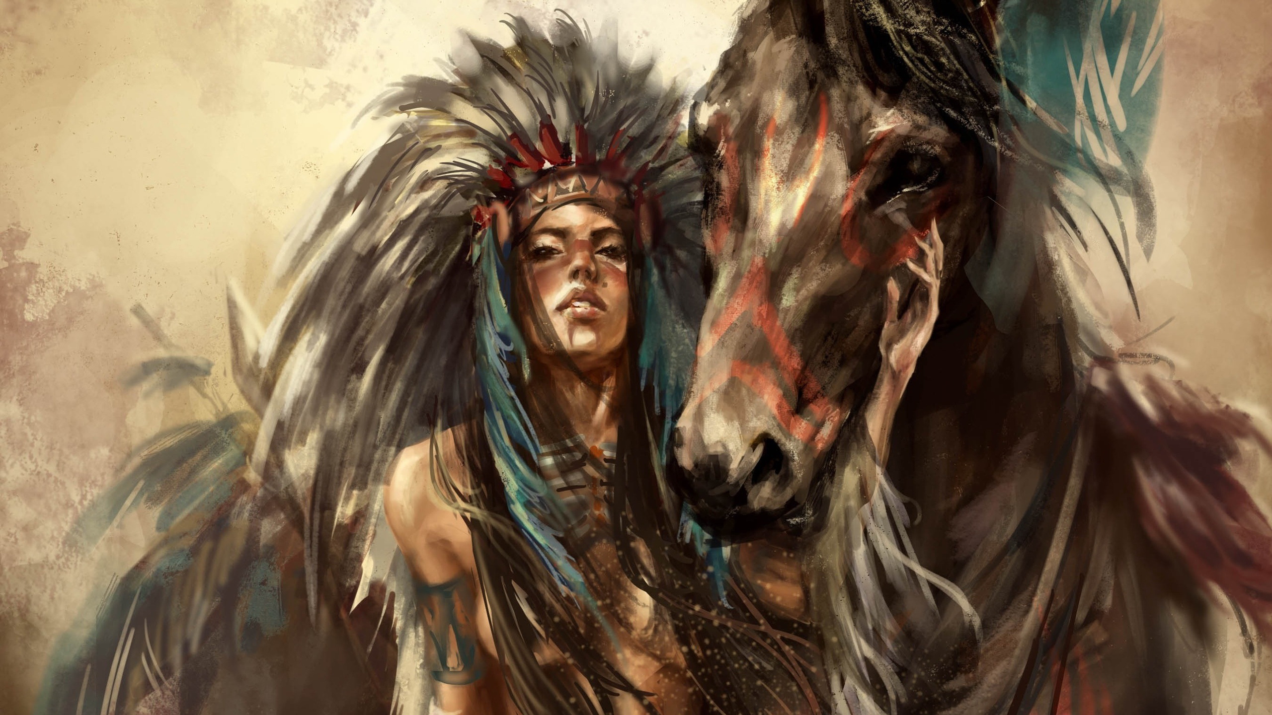 Woman Horse Native American 2560x1440