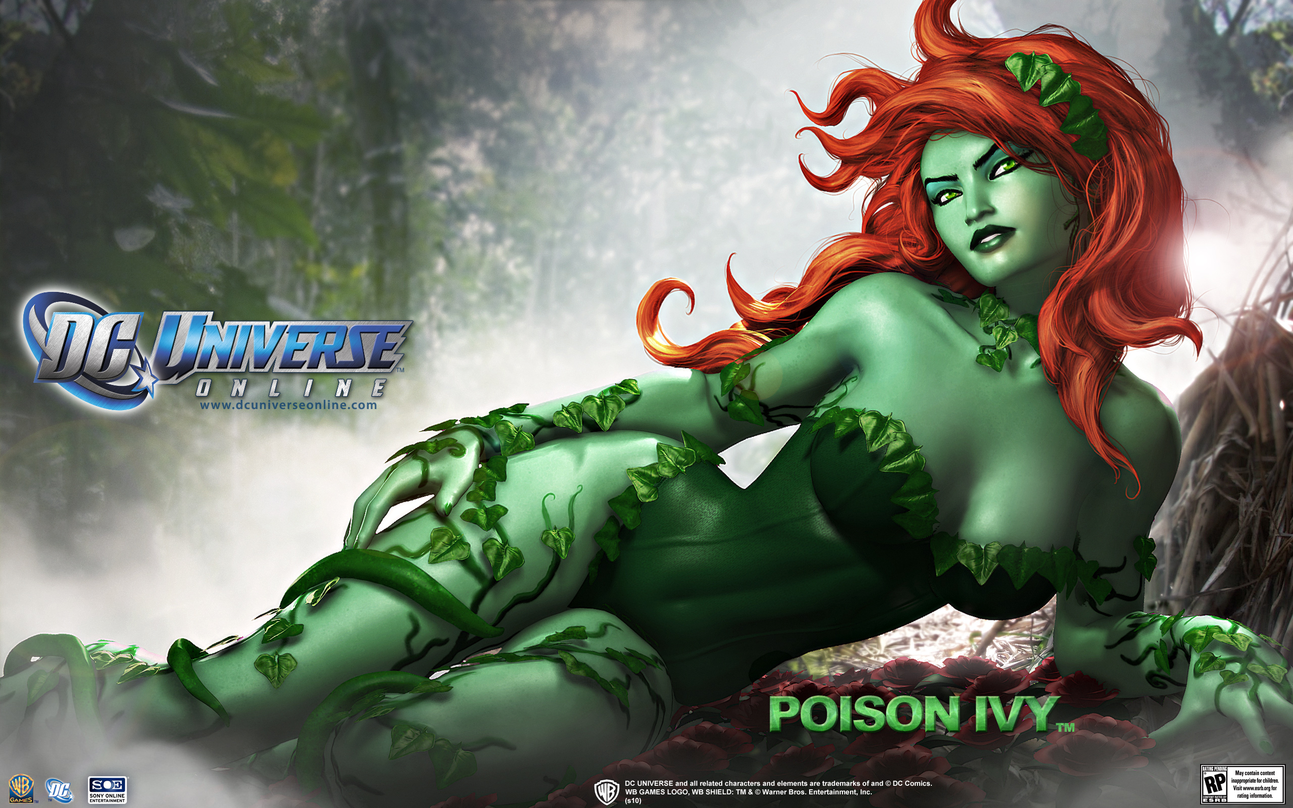 Poison Ivy DC Comics Woman Lying Down Long Hair Orange Hair Green Eyes 2560x1600