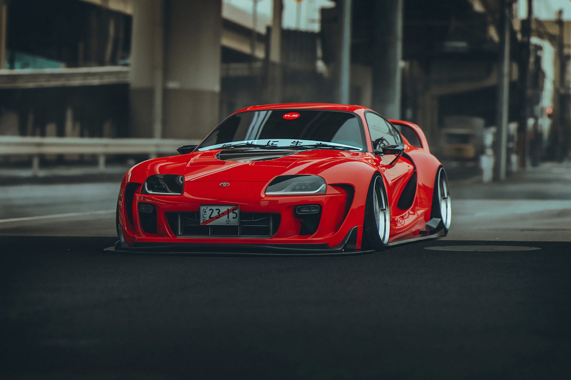 Car Red Cars Vehicle Toyota Toyota Supra Toyota Supra MK4 Front Angle View Stanced Sports Car 1920x1280