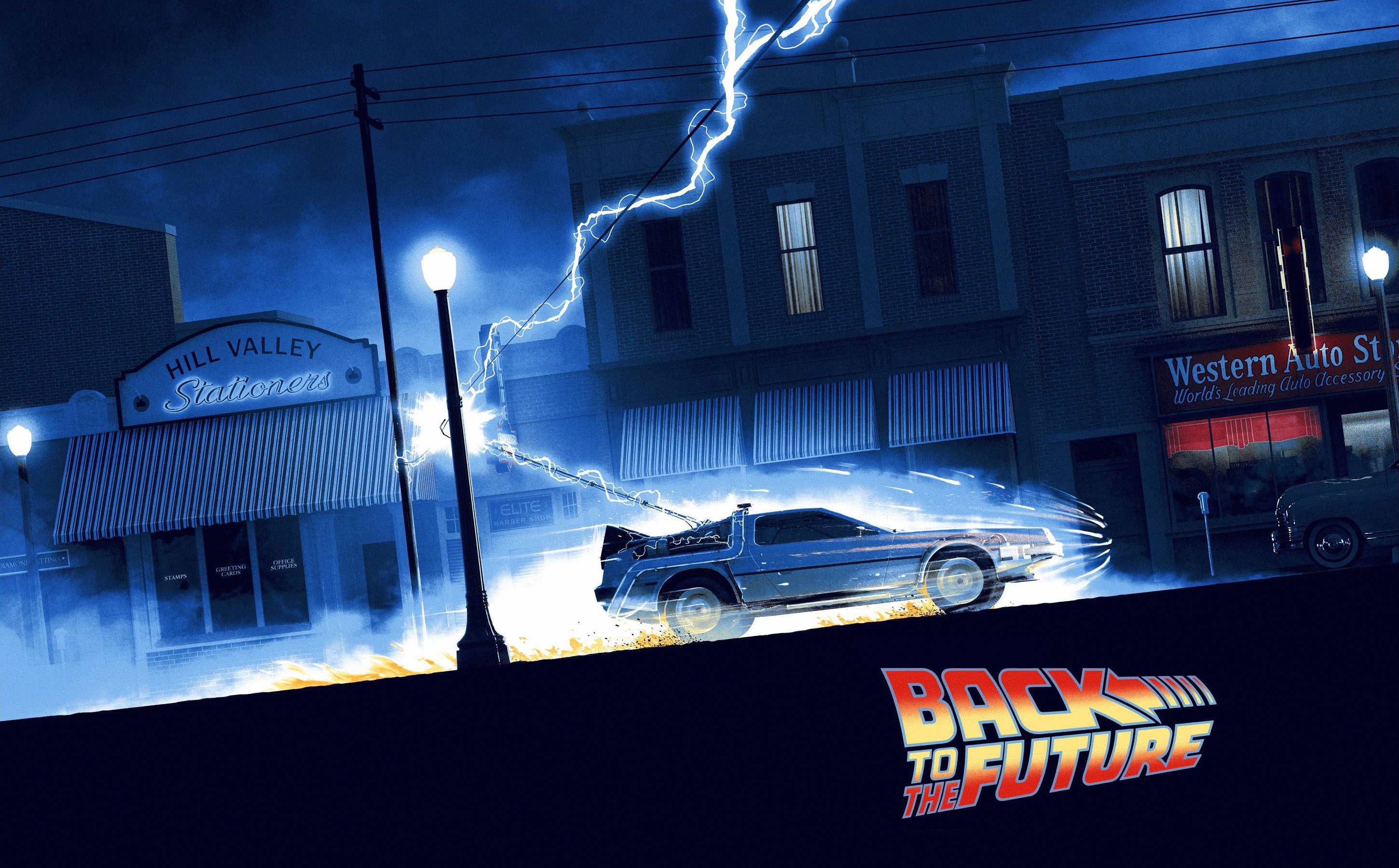 Back To The Future 1985 Year Movies Time Machine Artwork DeLorean Car Lightning Vehicle 2900x1800