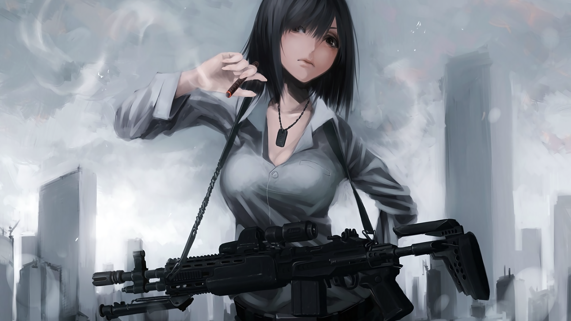 Anime Anime Girls Gun Weapon Smoking Short Hair M14 Ebr Original Characters Wallpaper